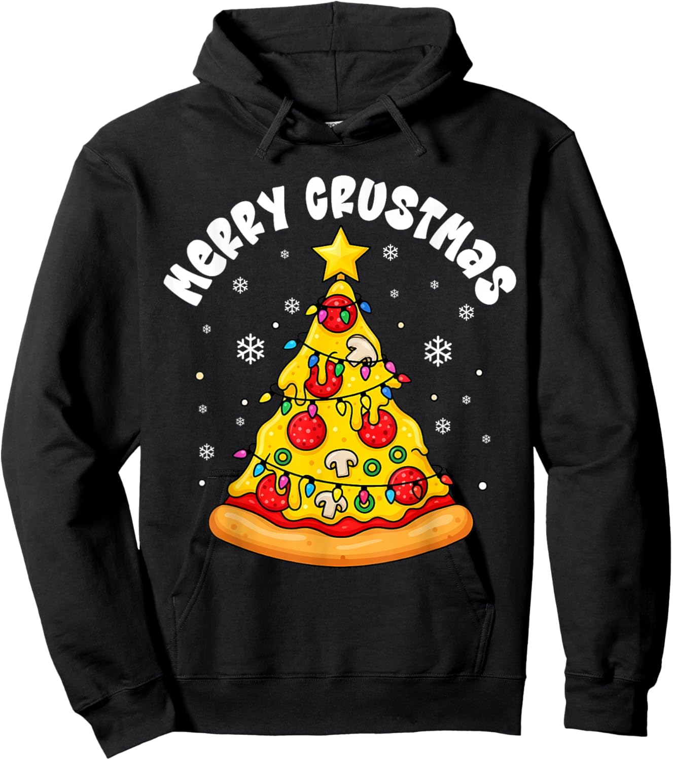 Pizza Christmas Tree Lights Xmas Boys Men Crustmas Pepperoni Hoodie - Hoodie | Black