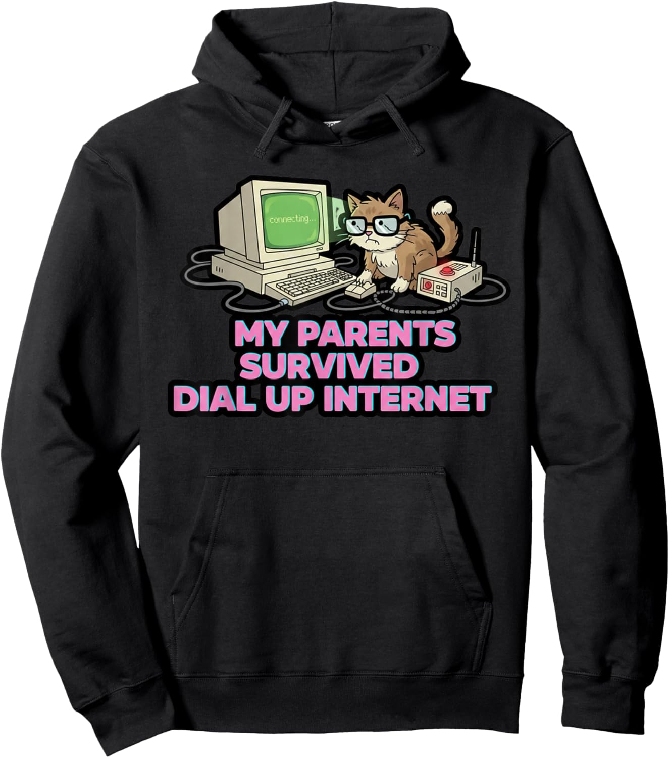 Funny Parents Survived Dial Up Internet Cat Lover Humor Hoodie - Hoodie | Black