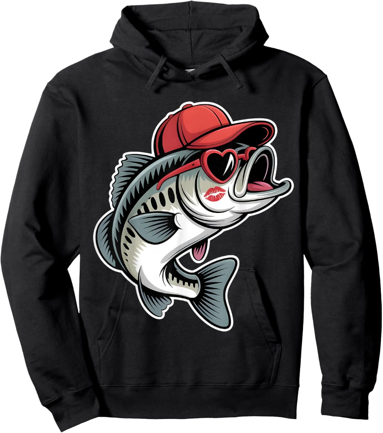 Funny Valentine Fishing Bass Heart Sunglasses Kids Boys Hoodie - Hoodie | Black