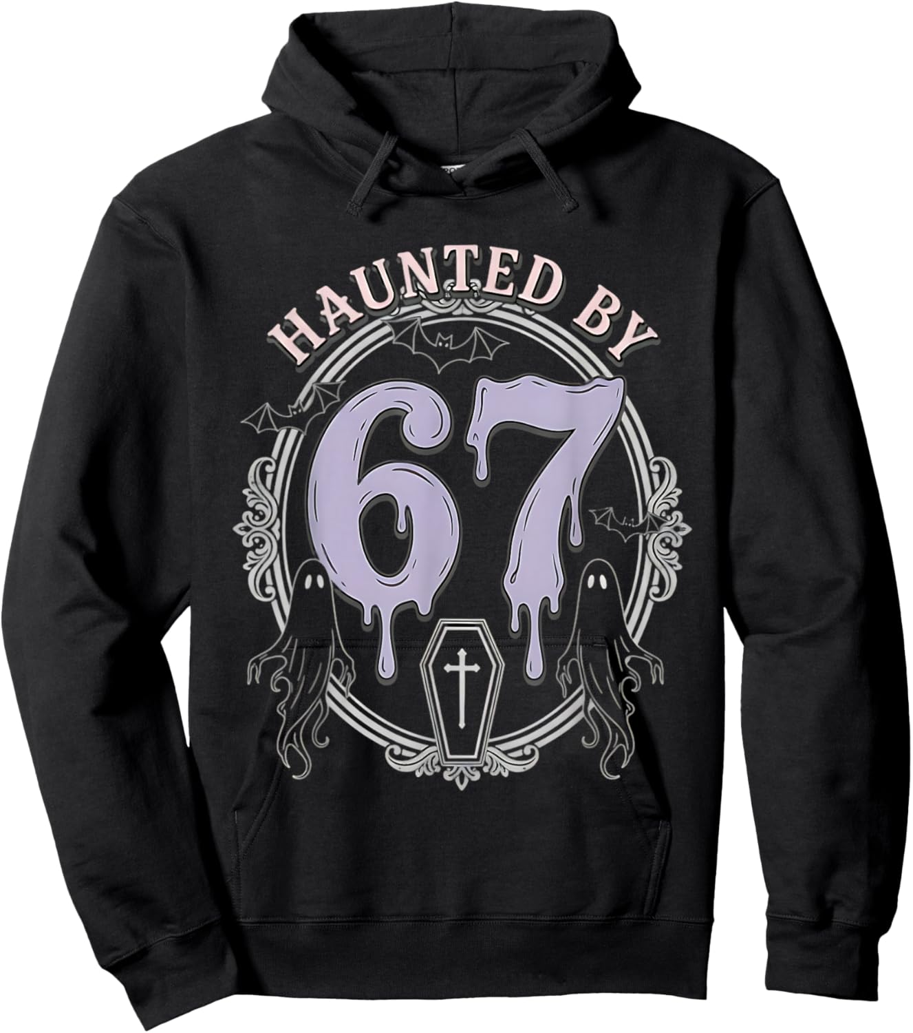 Haunted by 67 Gothic Goth Halloween Meme Ghosts Coffin Drip Hoodie - Hoodie | Black