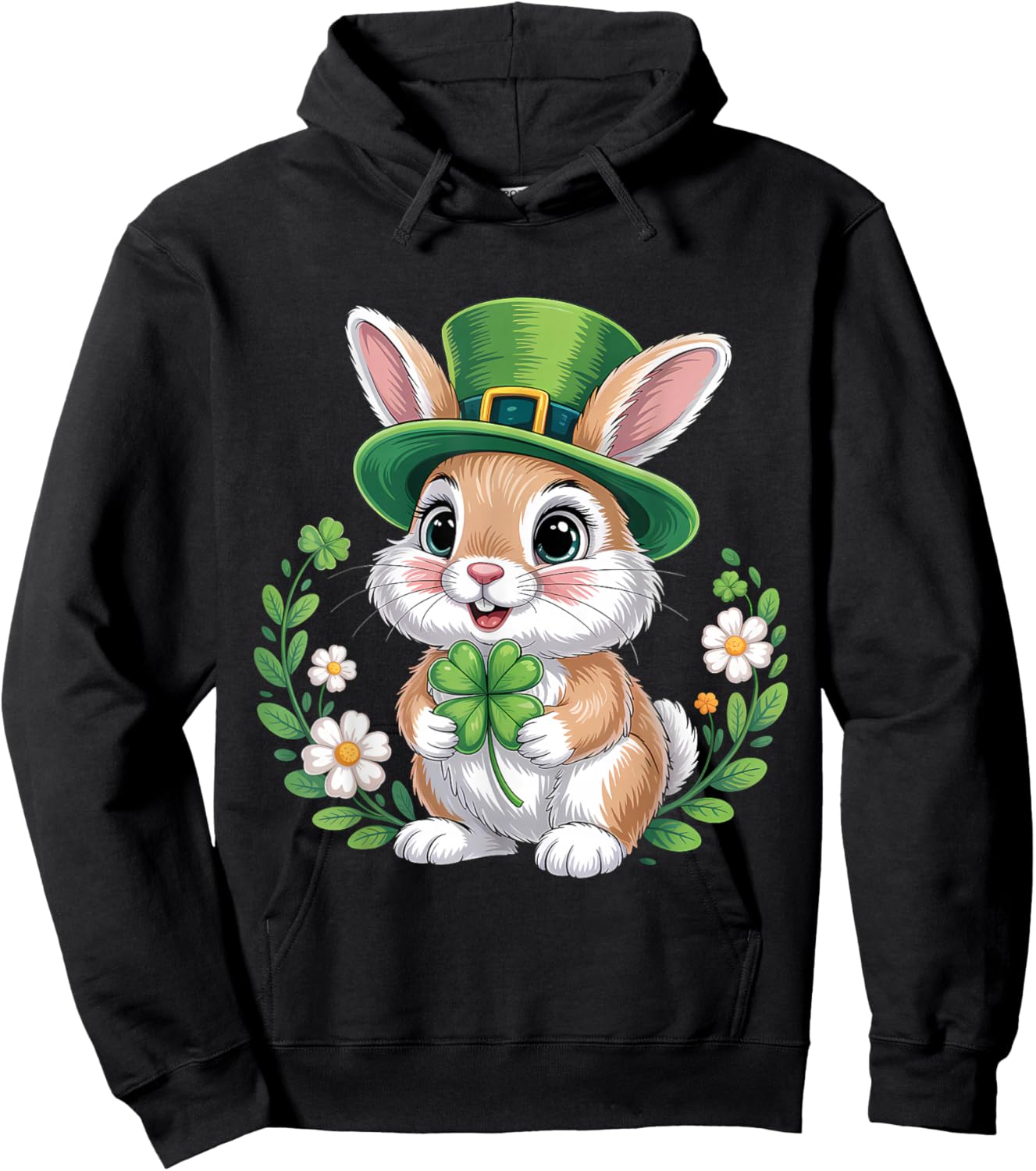 St Patricks Day Bunny Clover Hoodie - Hoodie | Black