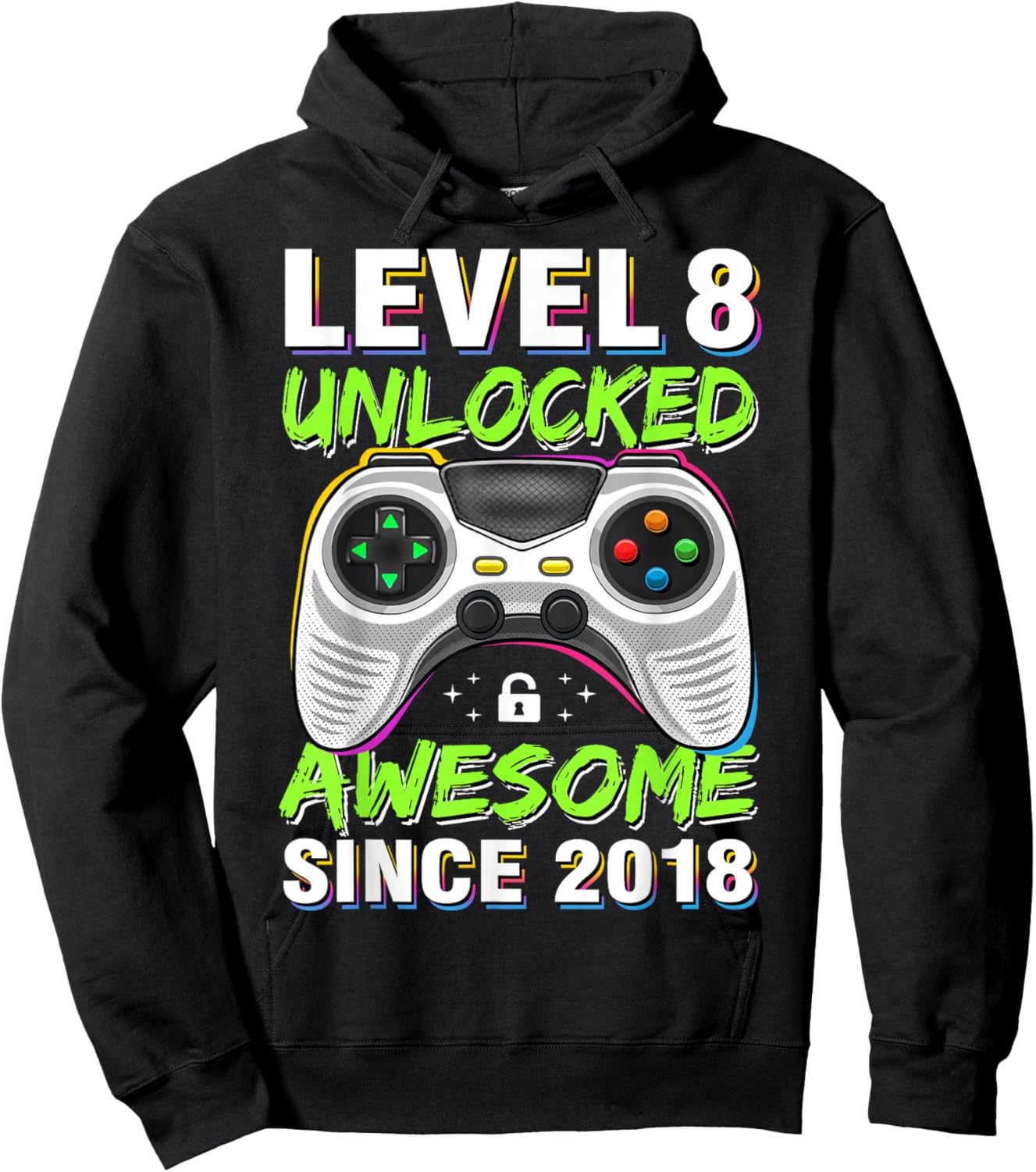 Level 8 Unlocked Awesome Since 2018 8th Birthday Gaming Boys Hoodie - Hoodie | Black