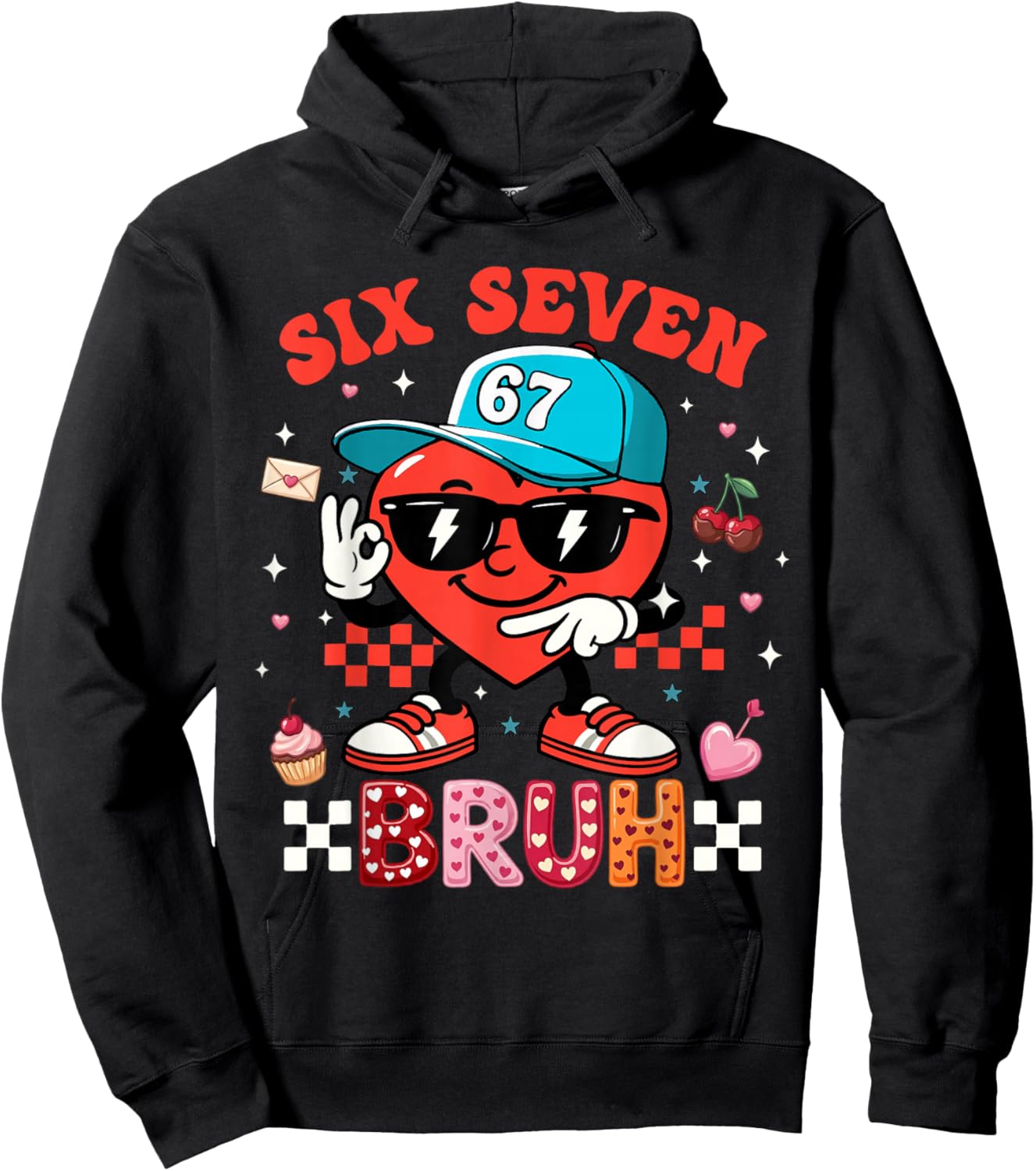 Funny Six Seven 67 6 7 Meme Heart Valentines Bro Kids Boys Hoodie - Hoodie | Black