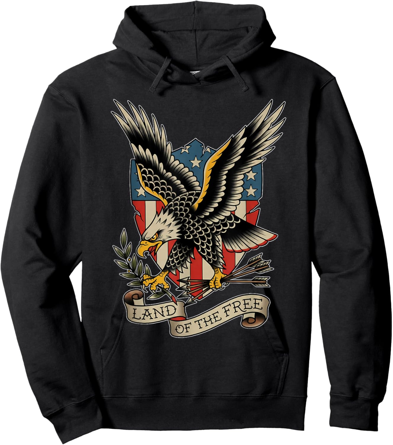American Bald Eagle Land of The Free Tattoo Flash Hoodie - Hoodie | Black