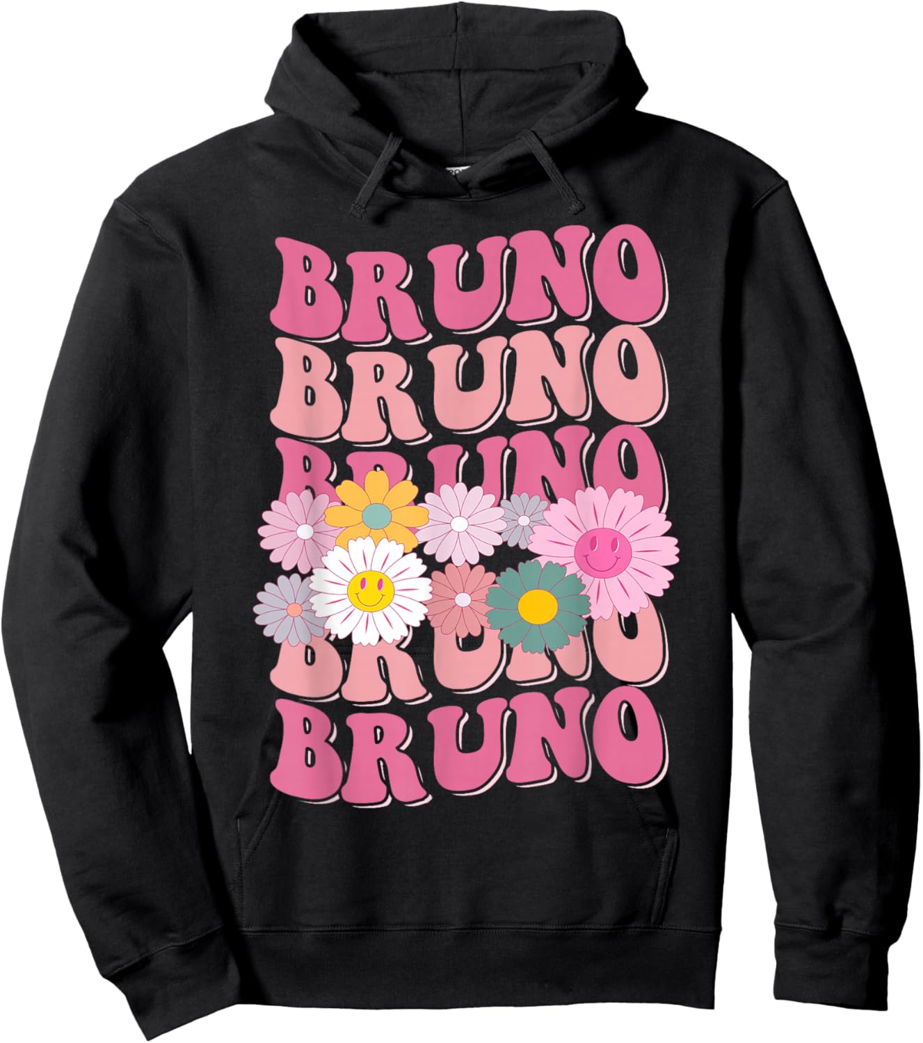 Girl Retro Bruno First Name Personalized Groovy 80's Hoodie - Hoodie | Black