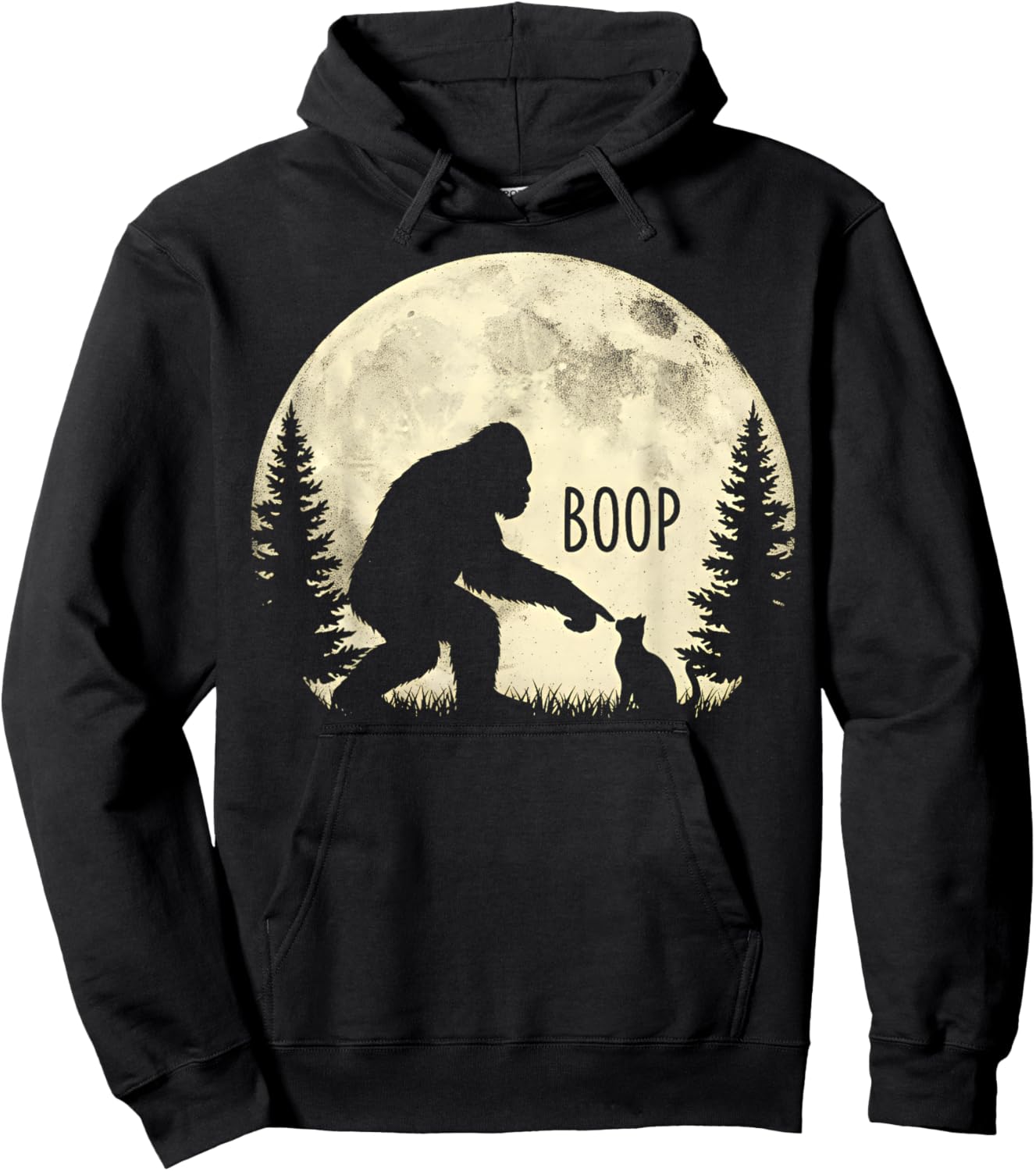 Fun Hand Boop Nose Bigfoot Cat Under Full Moon Night Lovers Hoodie - Hoodie | Black