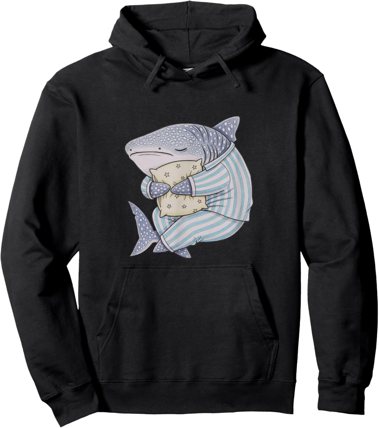 Sleeping Pajama Whale Shark Drawing Art Design Hoodie - Hoodie | Black