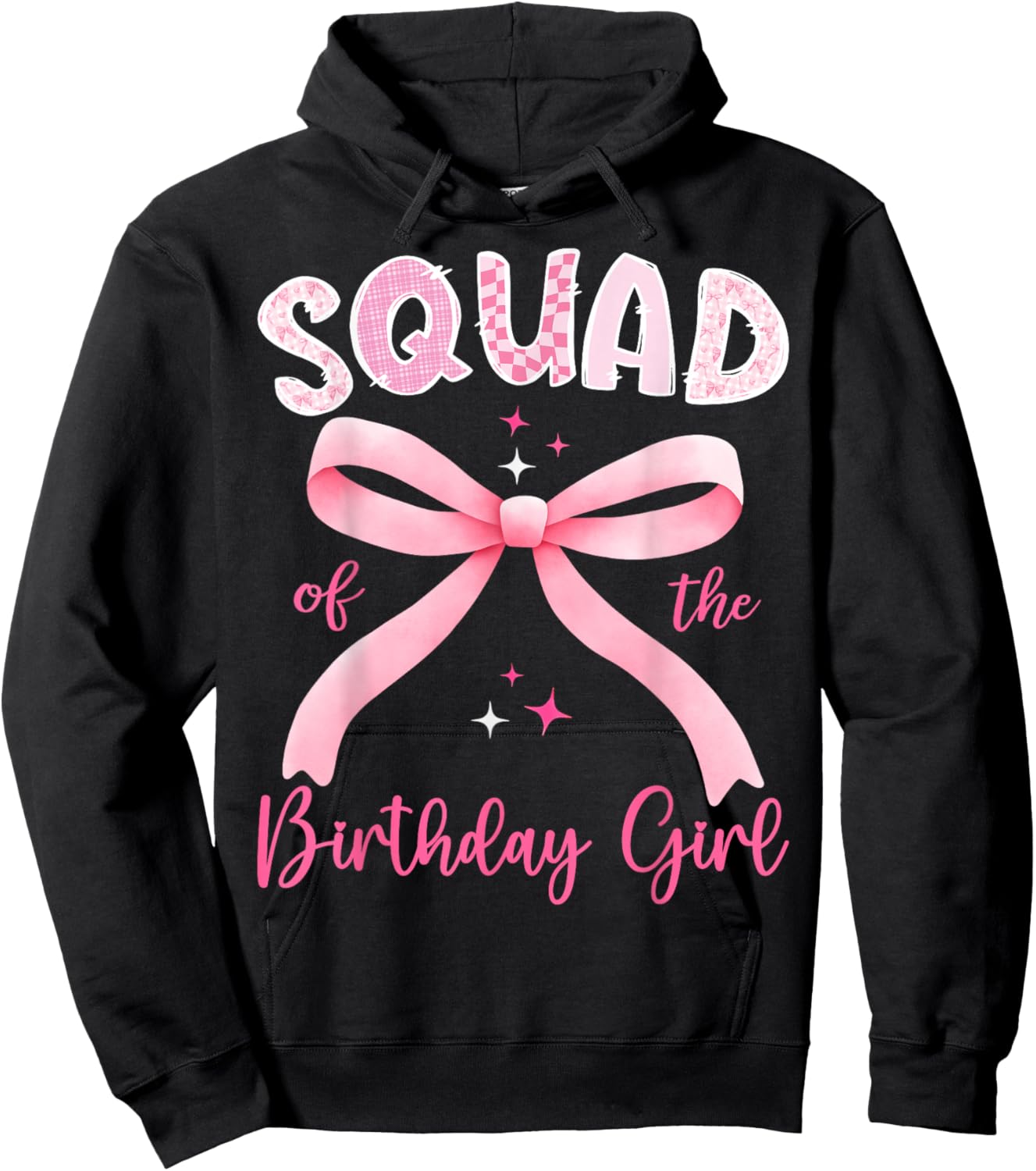 Squad of The Birthday Girl Pink Coquette Bow Family Hoodie - Hoodie | Black
