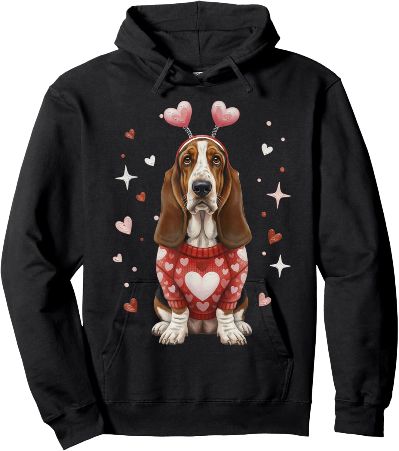 Cute Basset Hound Valentine Heart Valentines Day Hoodie - Hoodie | Black