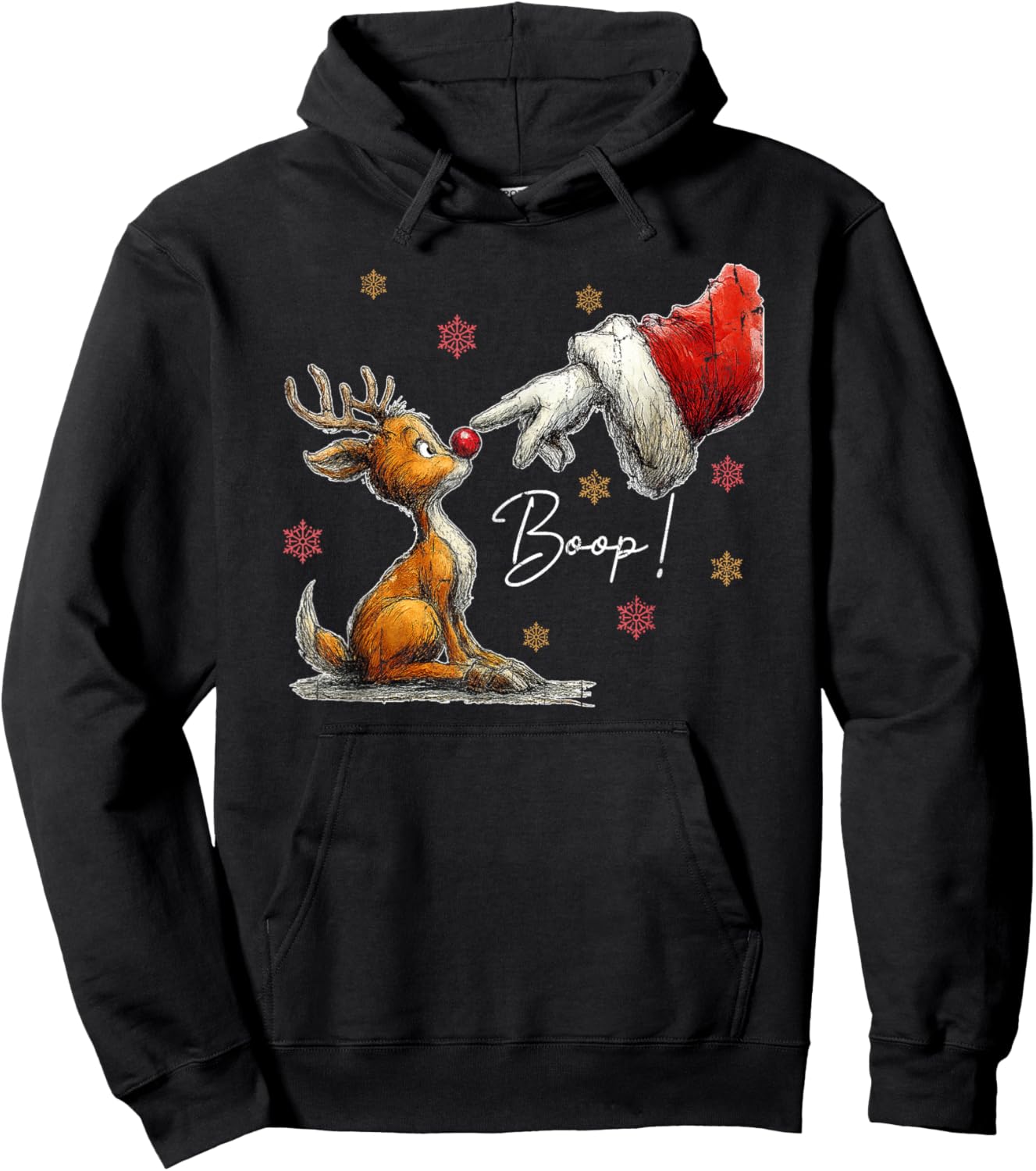 Retro Christmas Cartoon Boop, Christmas Reindeer Hoodie - Hoodie | Black