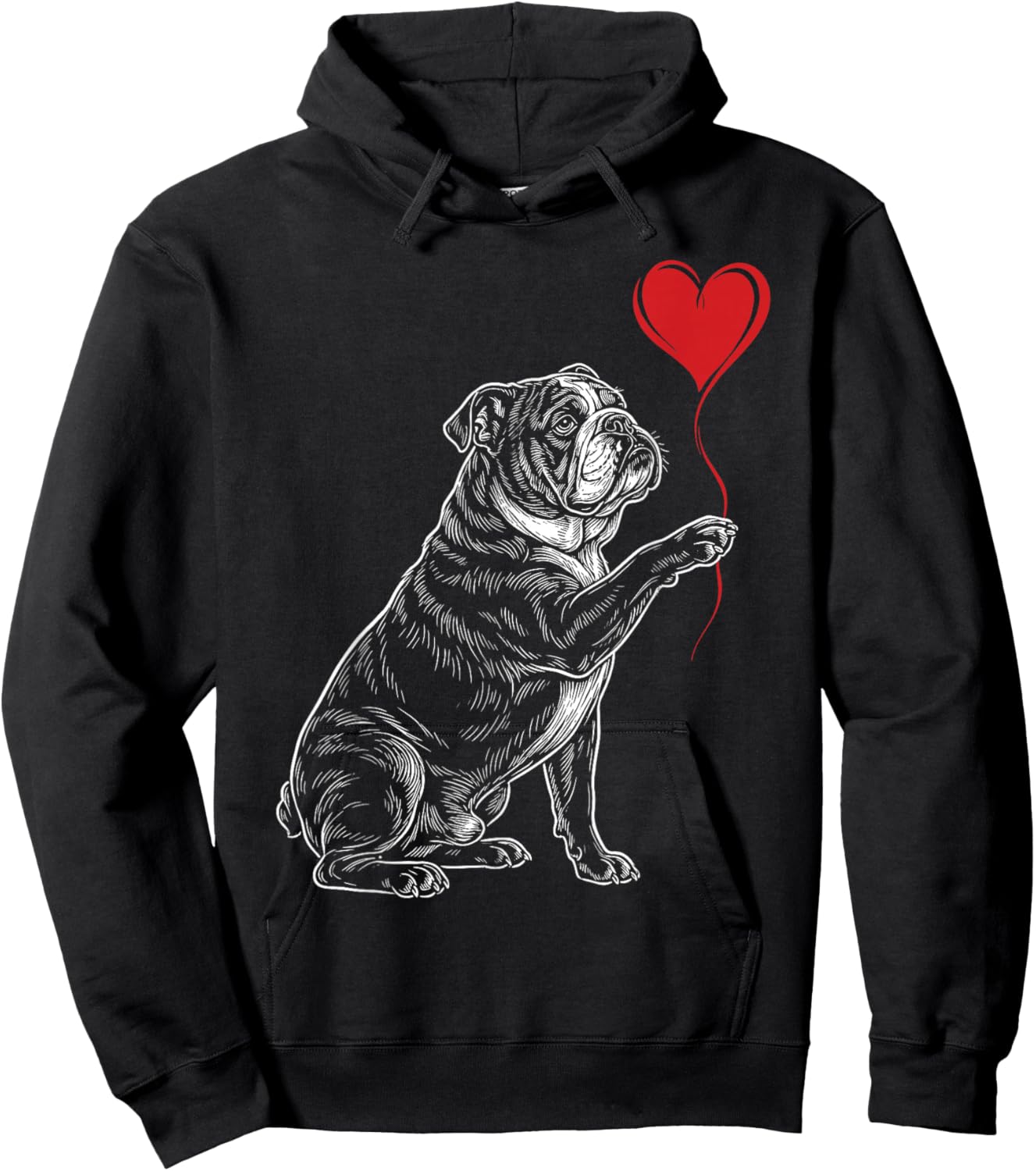 English Bulldog Dog Art Holding Heart Valentines Hoodie - Hoodie | Black