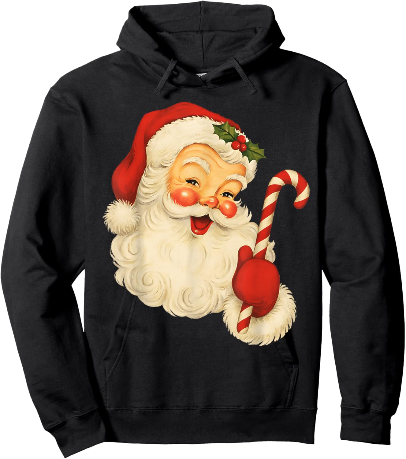 Vintage Retro Merry Christmas Santa Claus Face Candy Cane Hoodie - Hoodie | Black