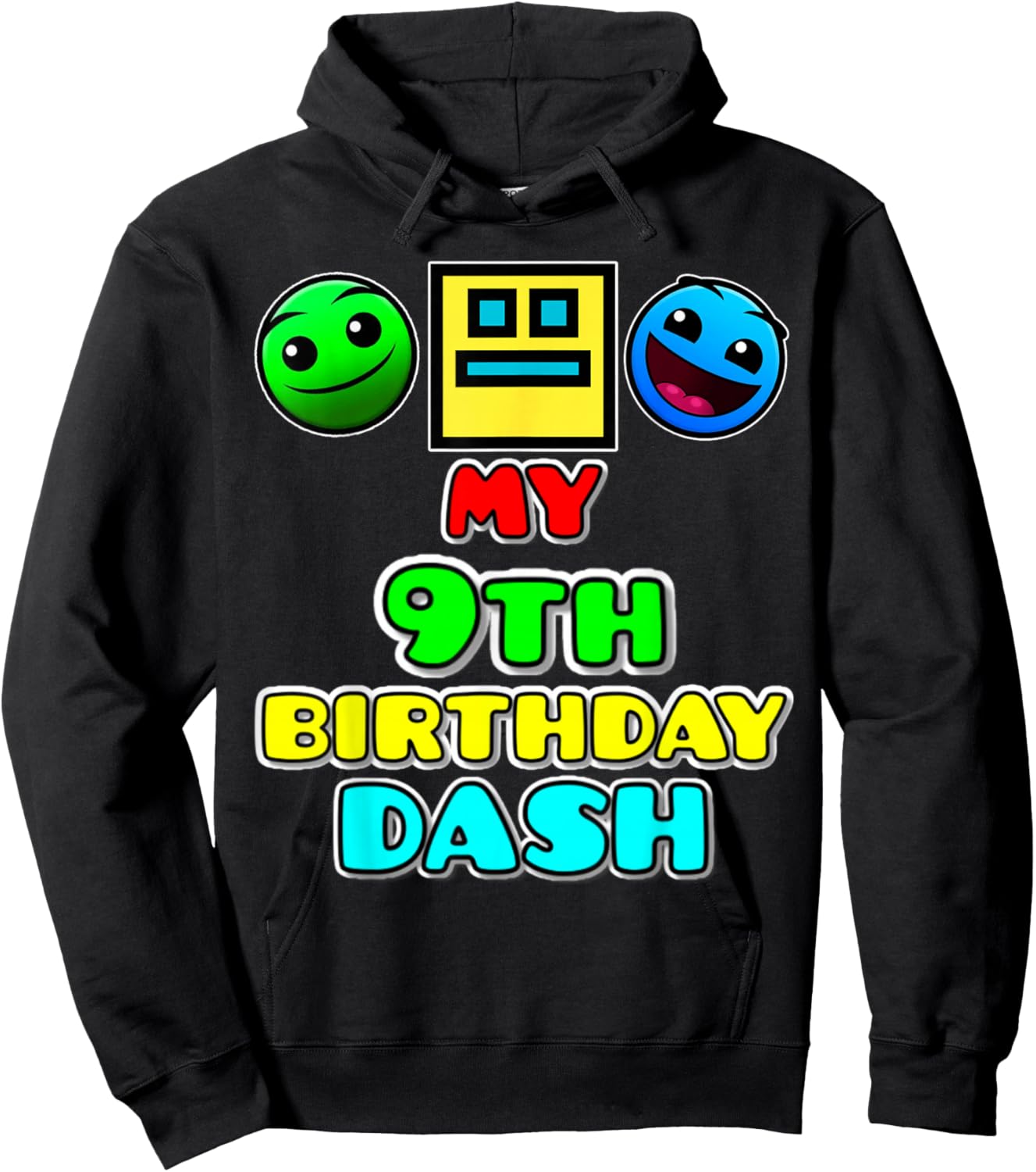My 9th Birthday Dash Video Game Theme Kids Party Geometry Hoodie - Hoodie | Black