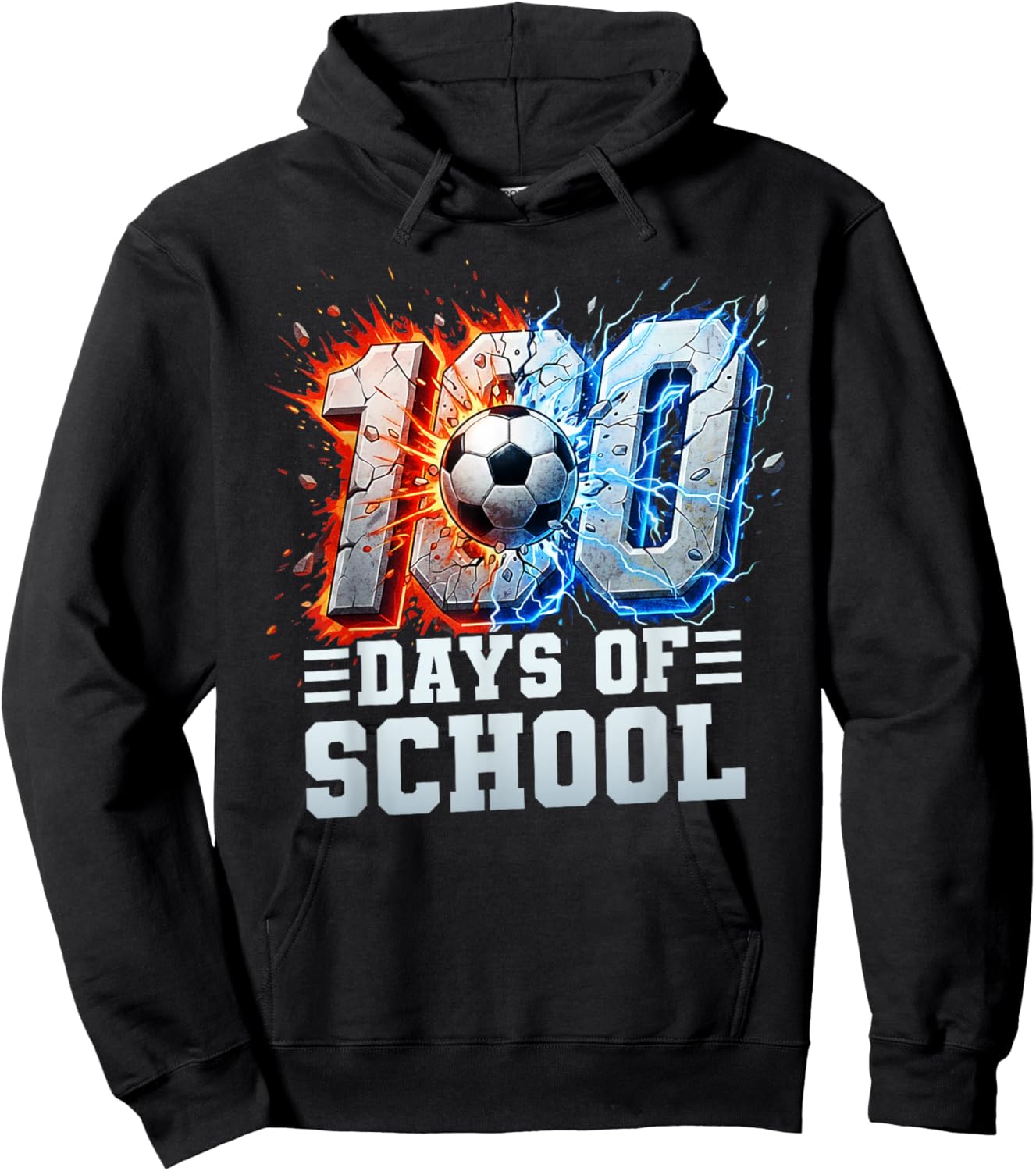 100th Day of School Soccer 100 Days of School Boys Kids Hoodie - Hoodie | Black