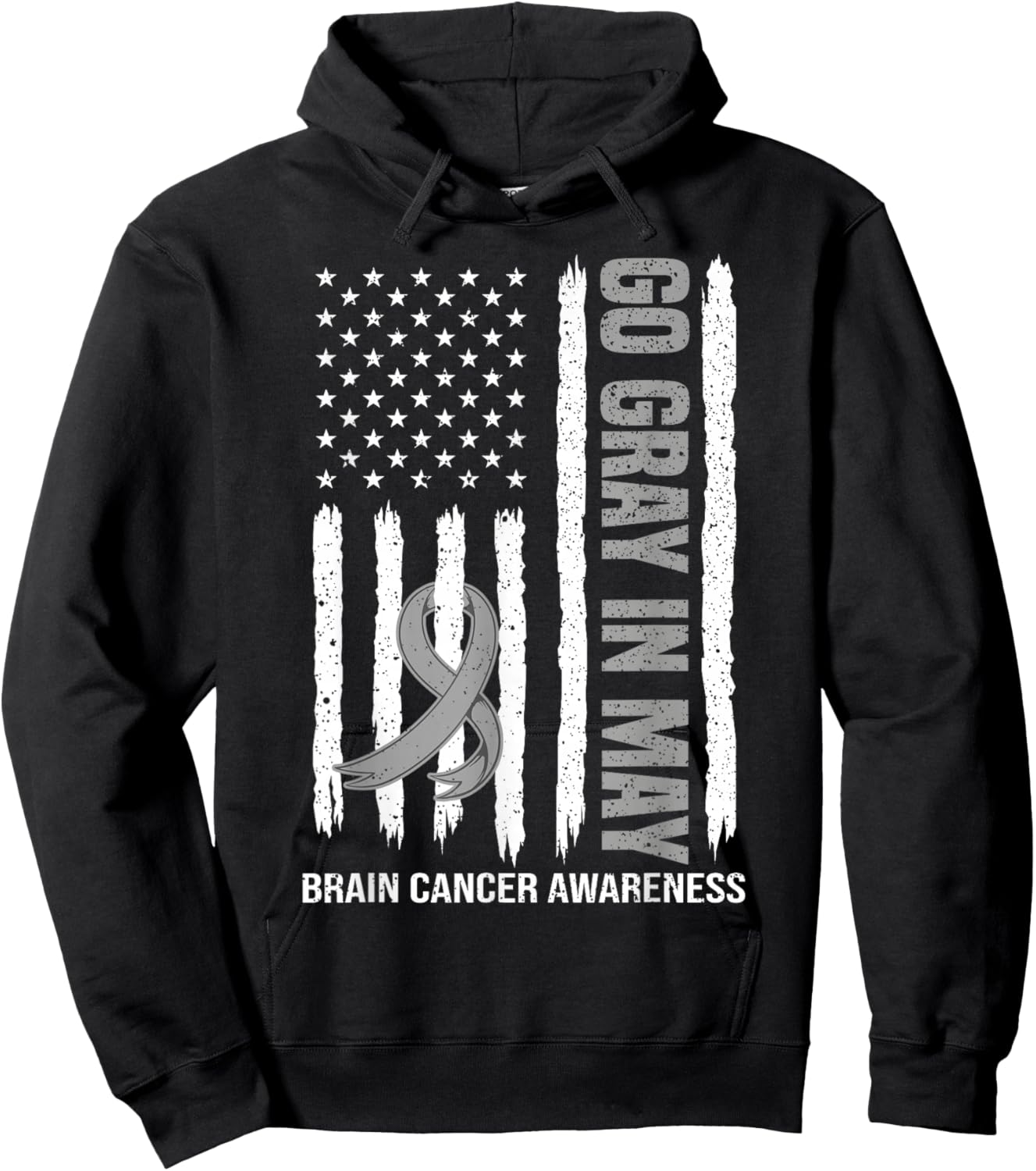 Fight Brain Cancer Awareness Wear Gray in May American Flag Hoodie - Hoodie | Black