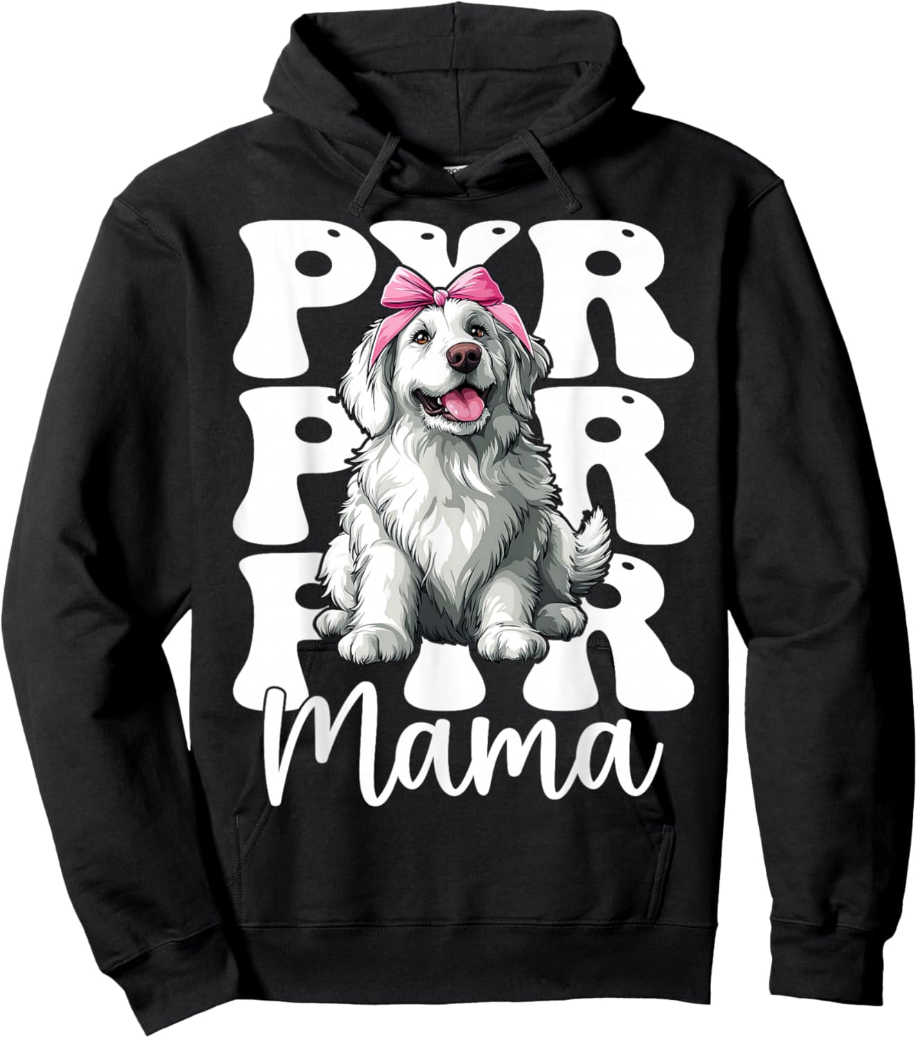 Pyr Mama Mom Great Pyrenees Dog Mother's Day Coquette Bow Hoodie - Hoodie | Black