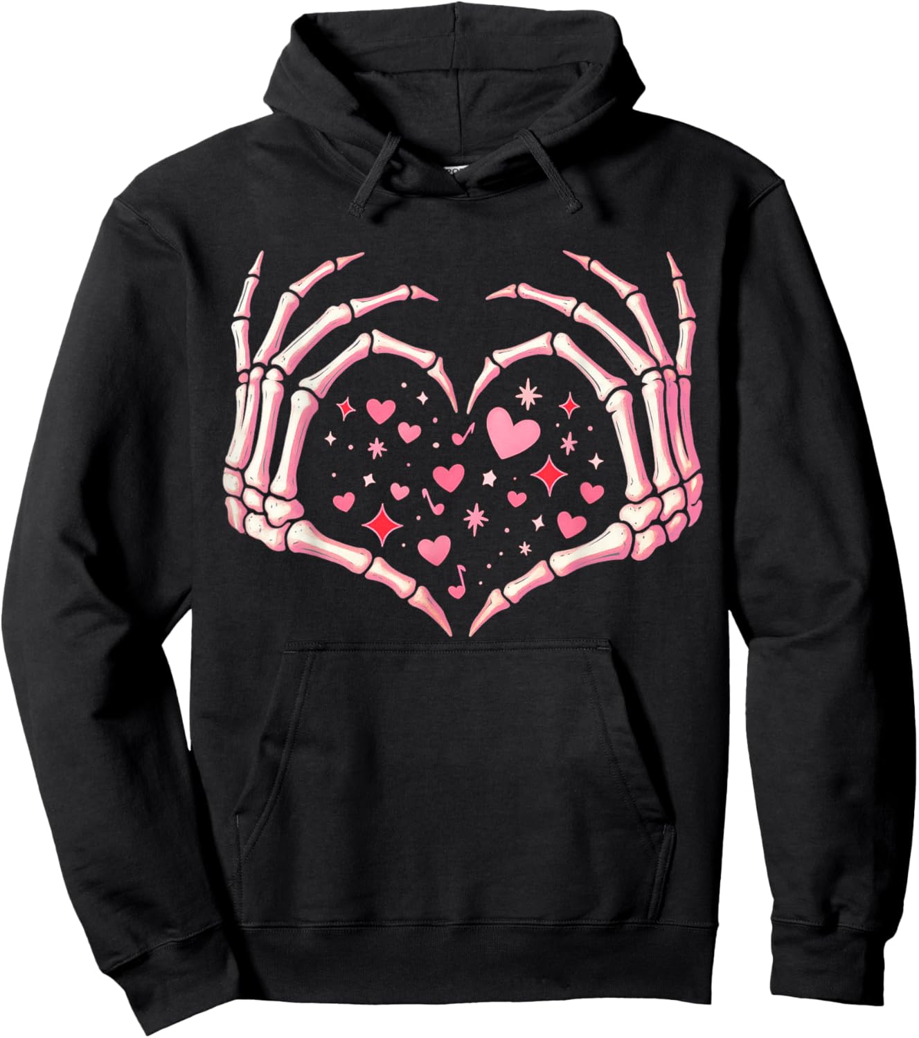 Valentines Day Skeleton Hand Heart Funny Men Women Kids Hoodie - Hoodie | Black