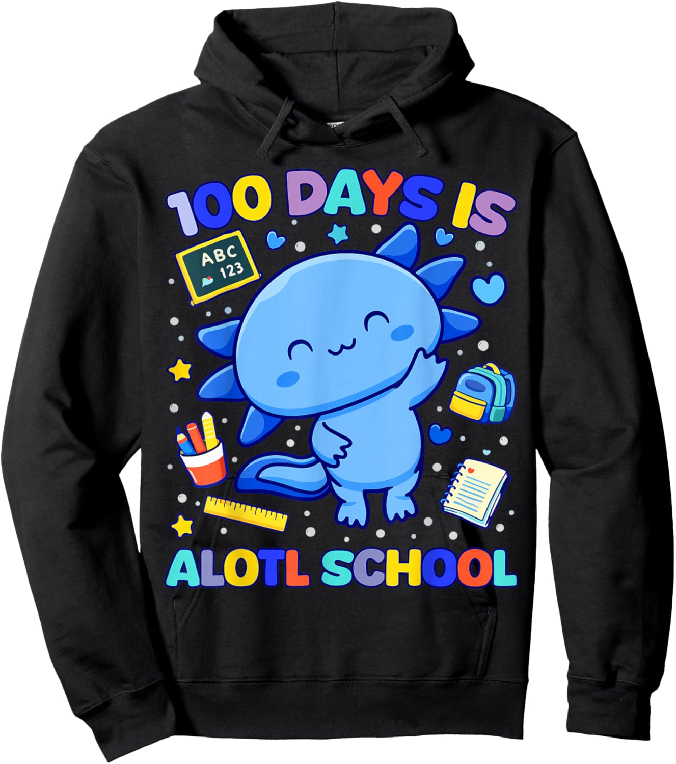 100 Days of School Axolotl 100th Day Boys Student Teacher Hoodie - Hoodie | Black