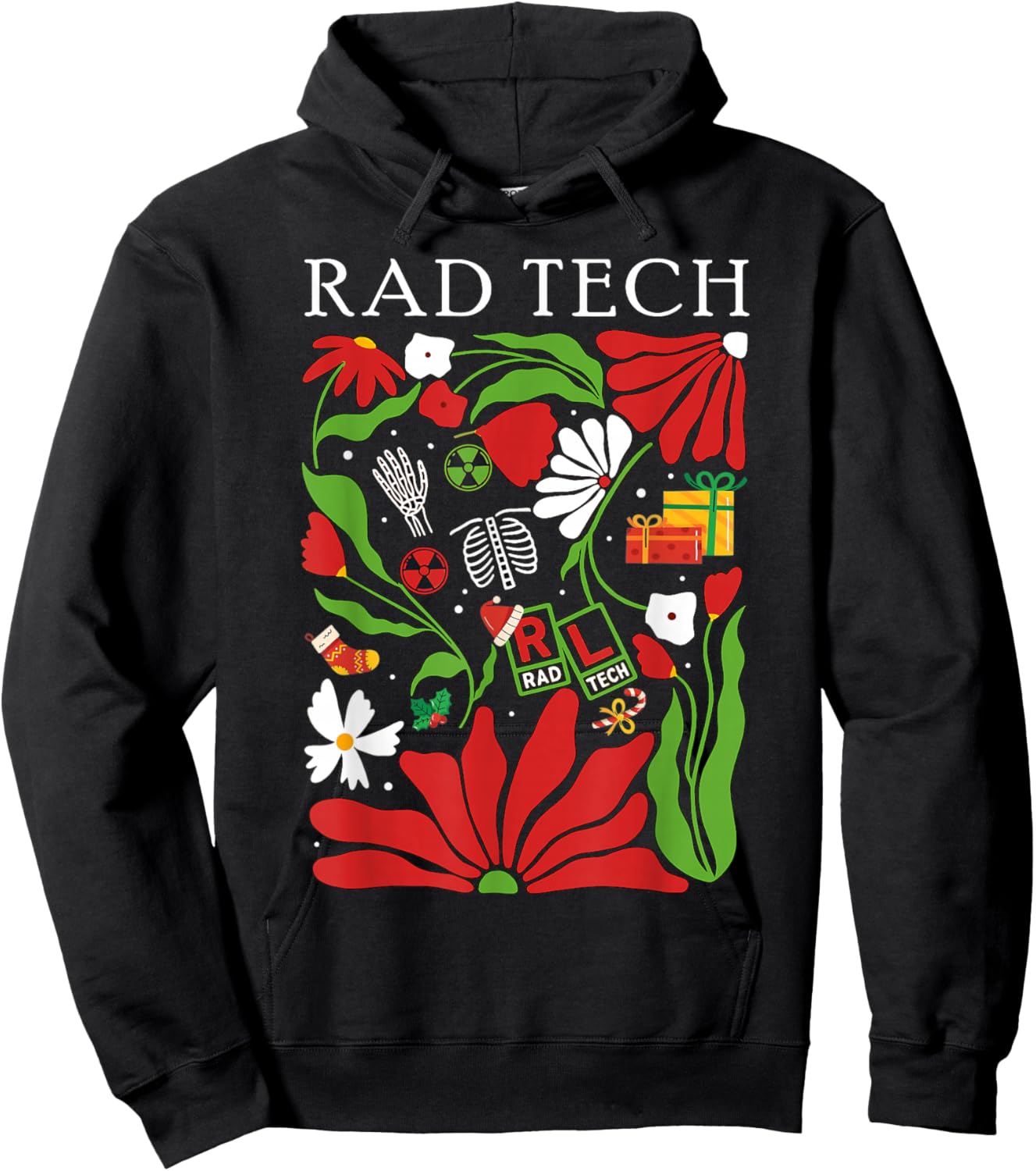 Christmas Radiology Boho Floral RAD Tech X-ray Technologist Hoodie - Hoodie | Black