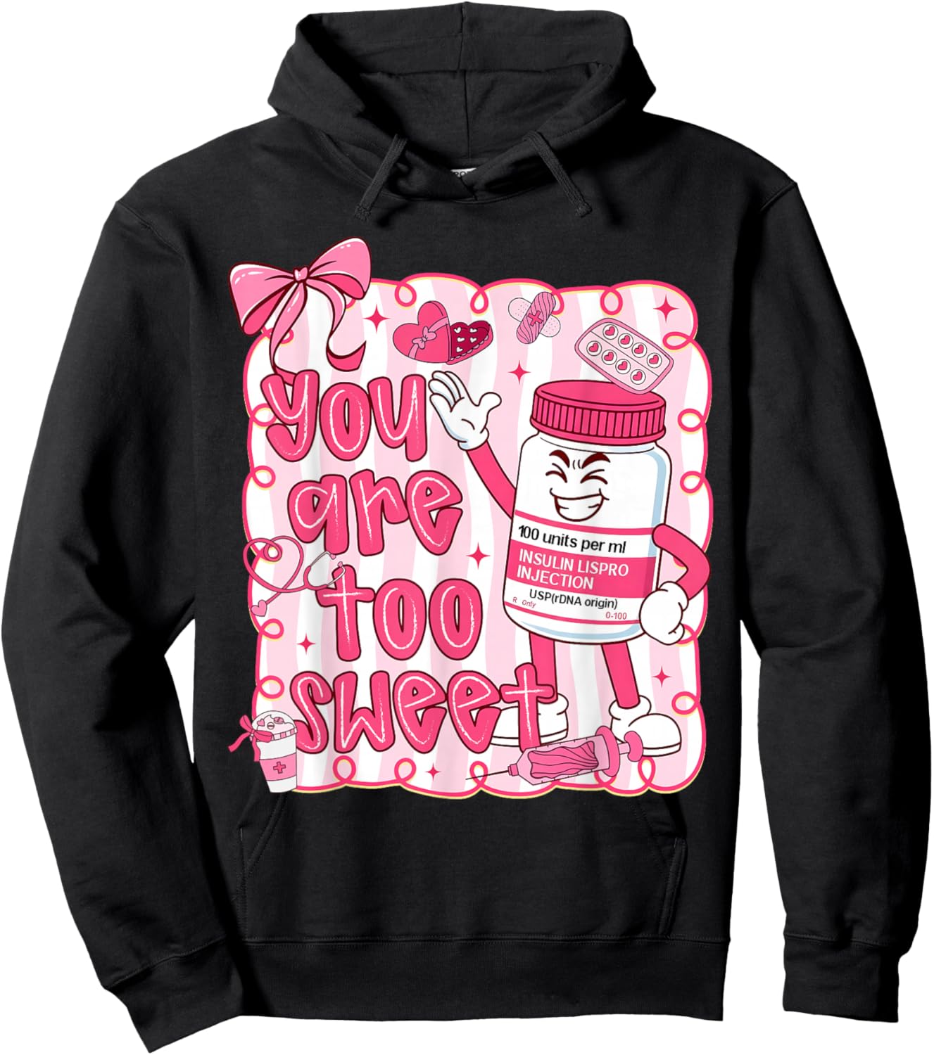 Preppy You are Too Sweet Nurse Valentine Coquette Bow Hoodie - Hoodie | Black