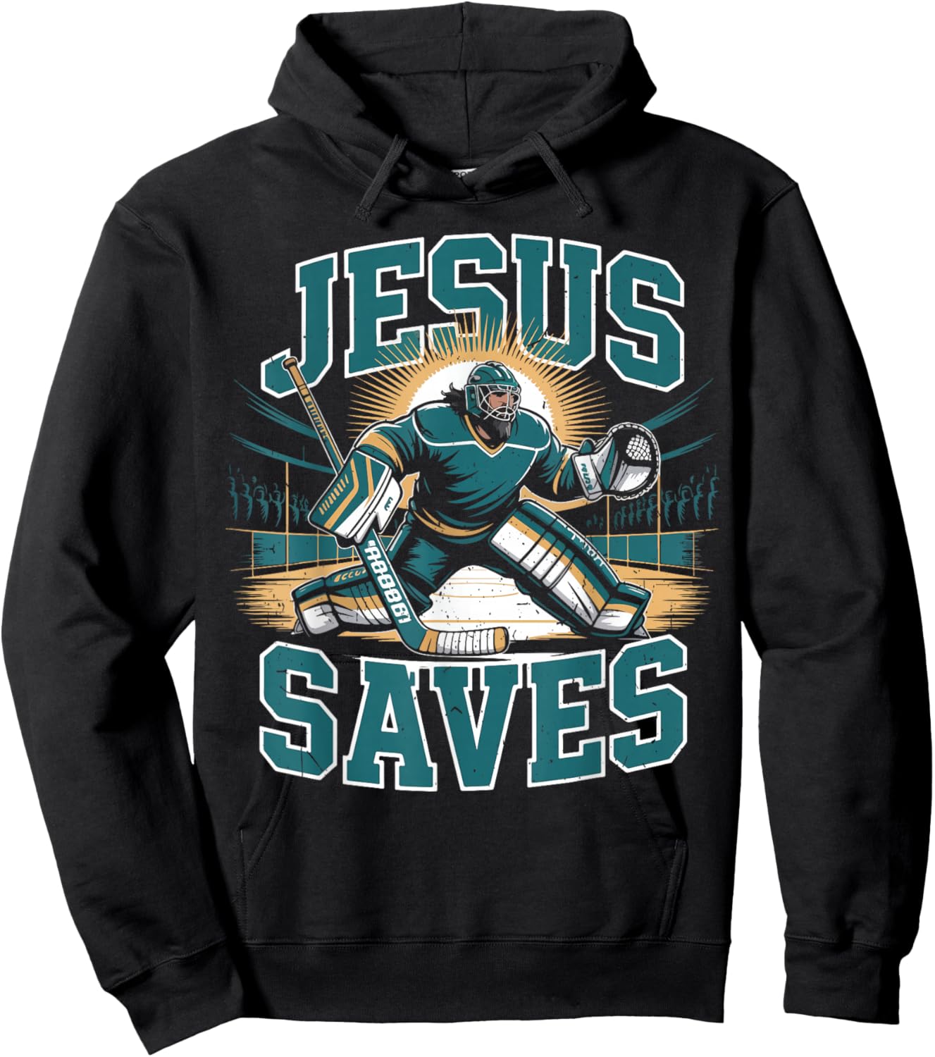 Christian Hockey Jesus Saves Goalie Humor Religious Hockey Hoodie - Hoodie | Black