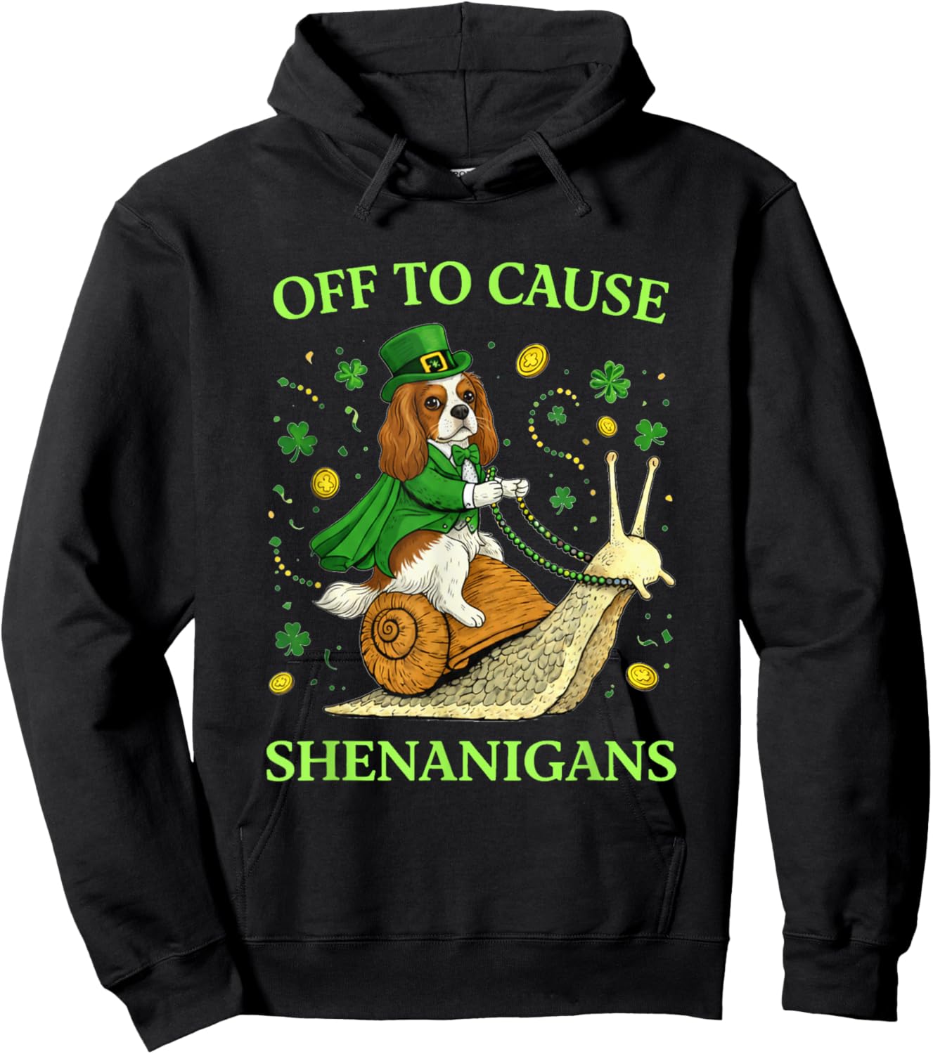 St Patricks Day Cavalier King Charles Spaniel Shenanigans Hoodie - Hoodie | Black