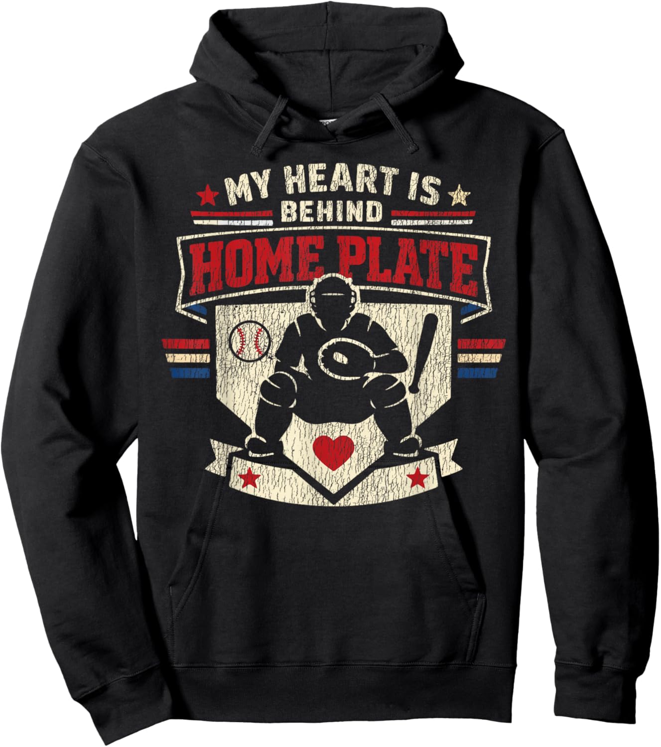 Baseball Fan Catcher Vintage My Heart is Behind Home Plate Hoodie - Hoodie | Black