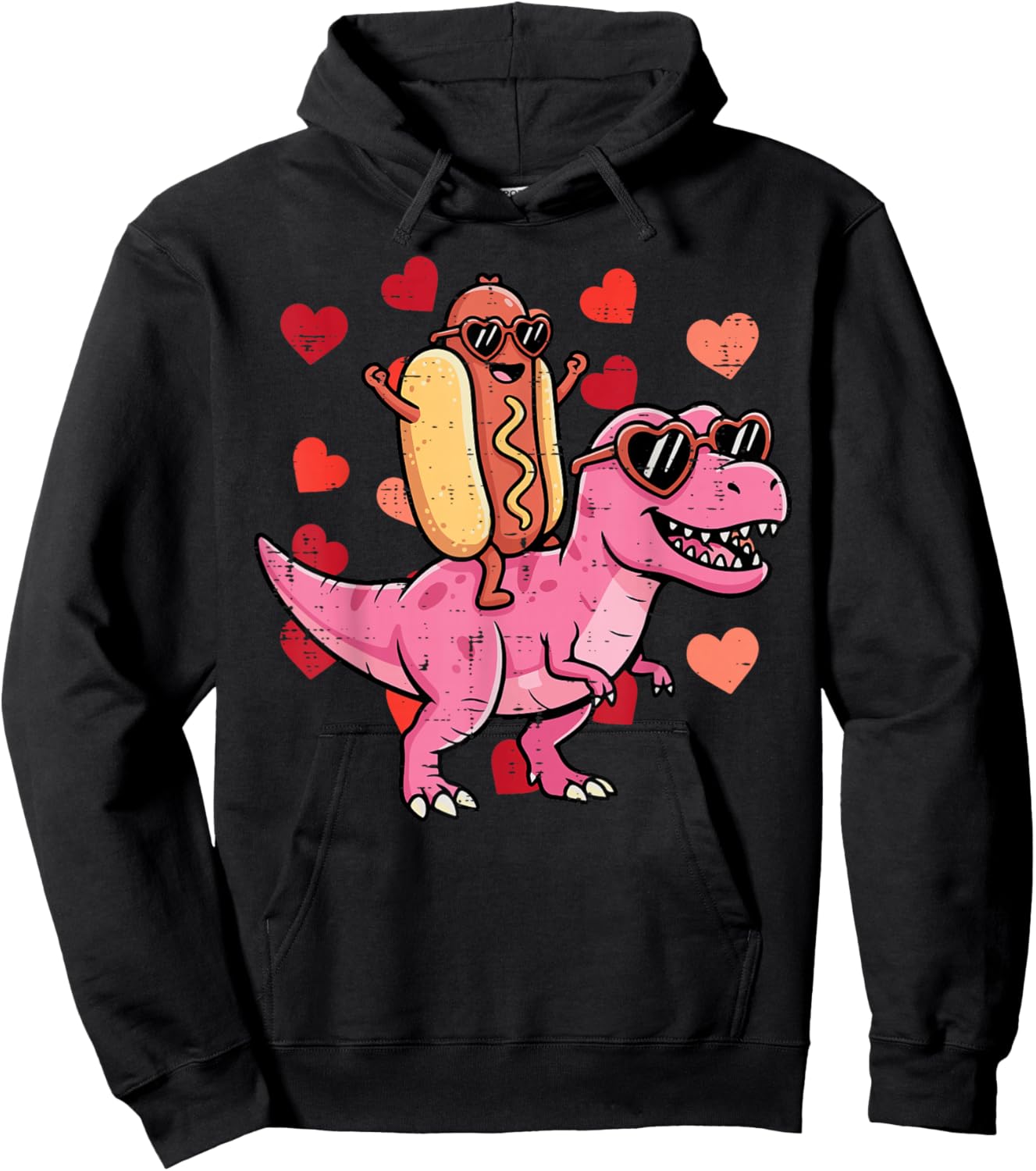 Hotdog Trex Dino Valentines Day Kids Toddler Boys Youth Hoodie - Hoodie | Black