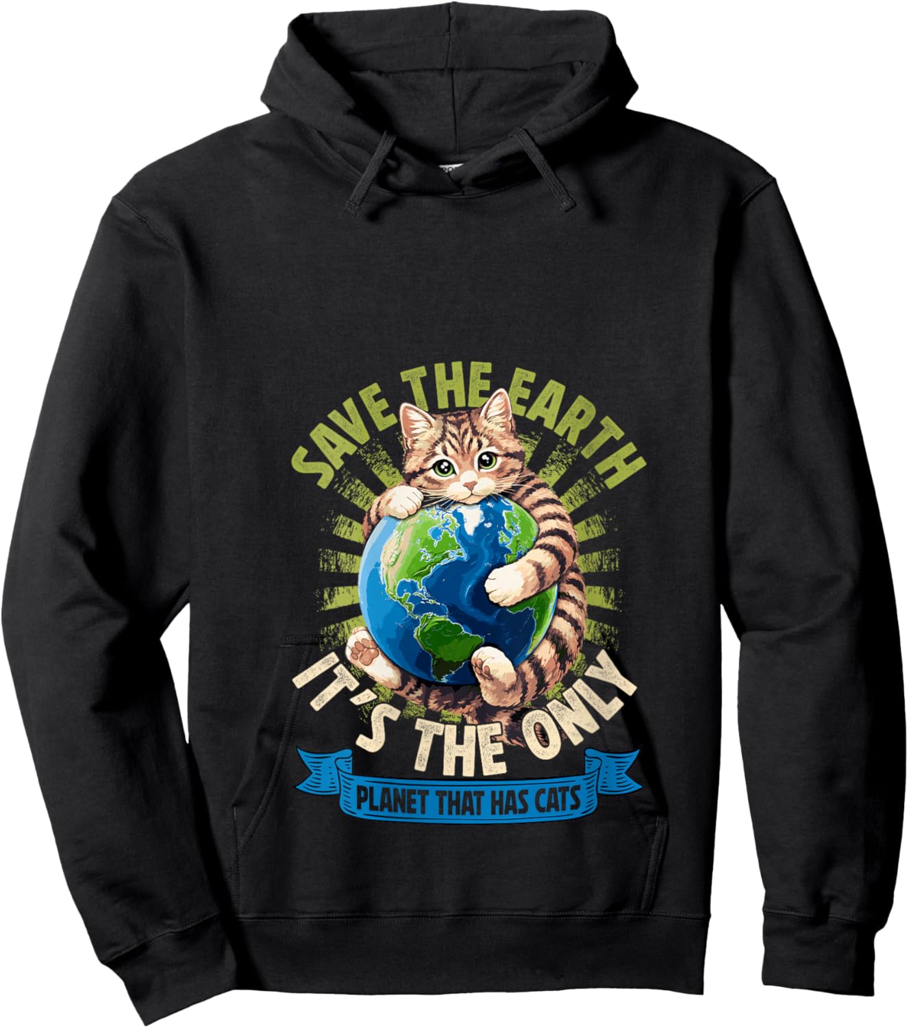 Women's Save The Earth Has Cats Earth Day Cat Lovers Kid Boy Girl V-Neck Hoodie - Hoodie | Black