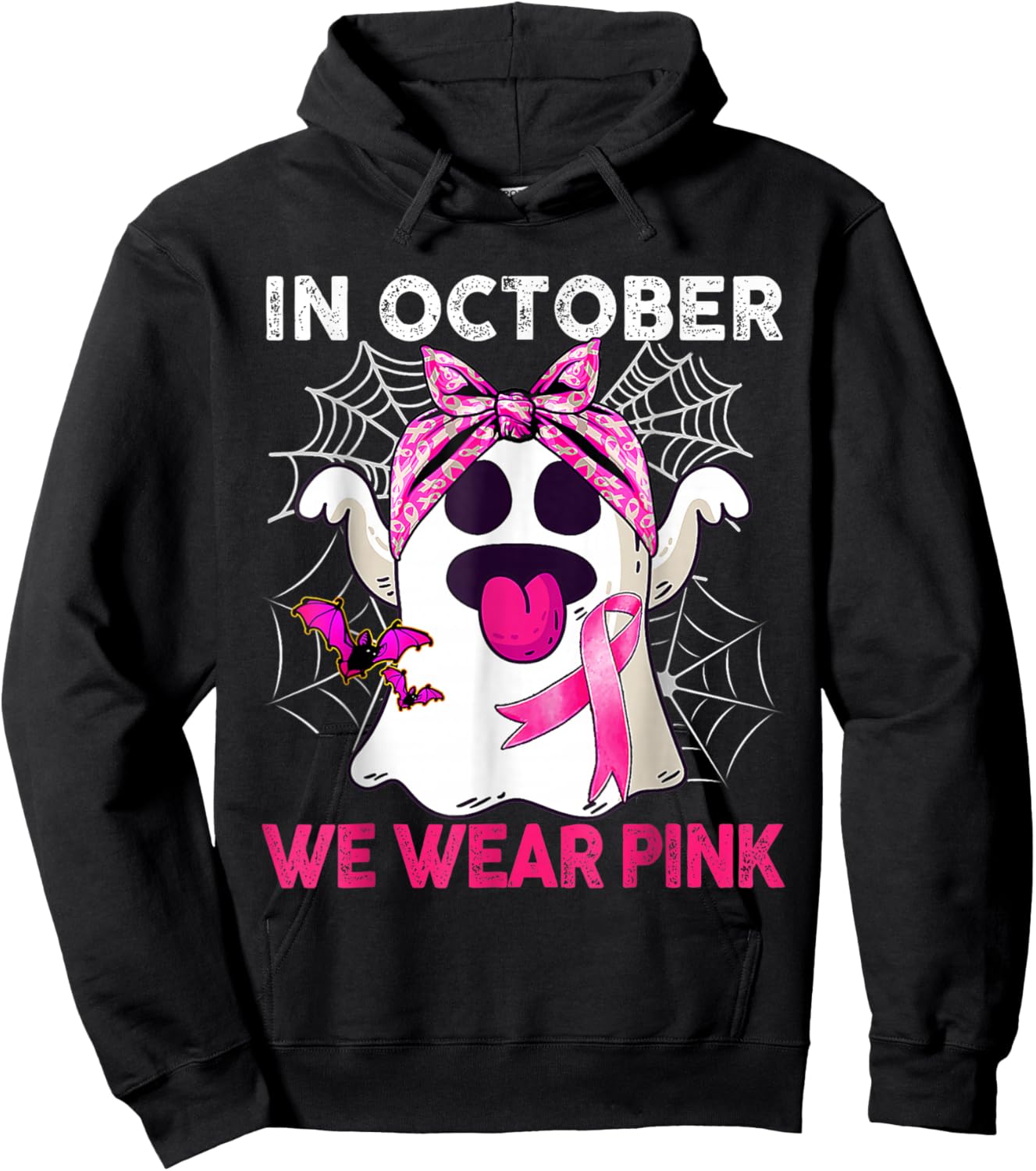 Boo Ghost in October We Wear Pink Breast Cancer Awareness Hoodie - Hoodie | Black