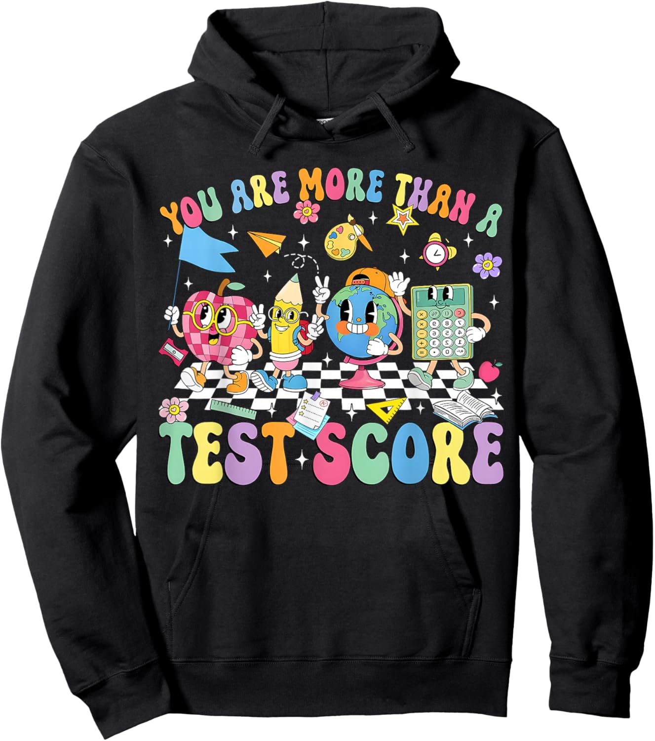 You are More Than A Test Score Groovy Testing Day Teacher Hoodie - Hoodie | Black