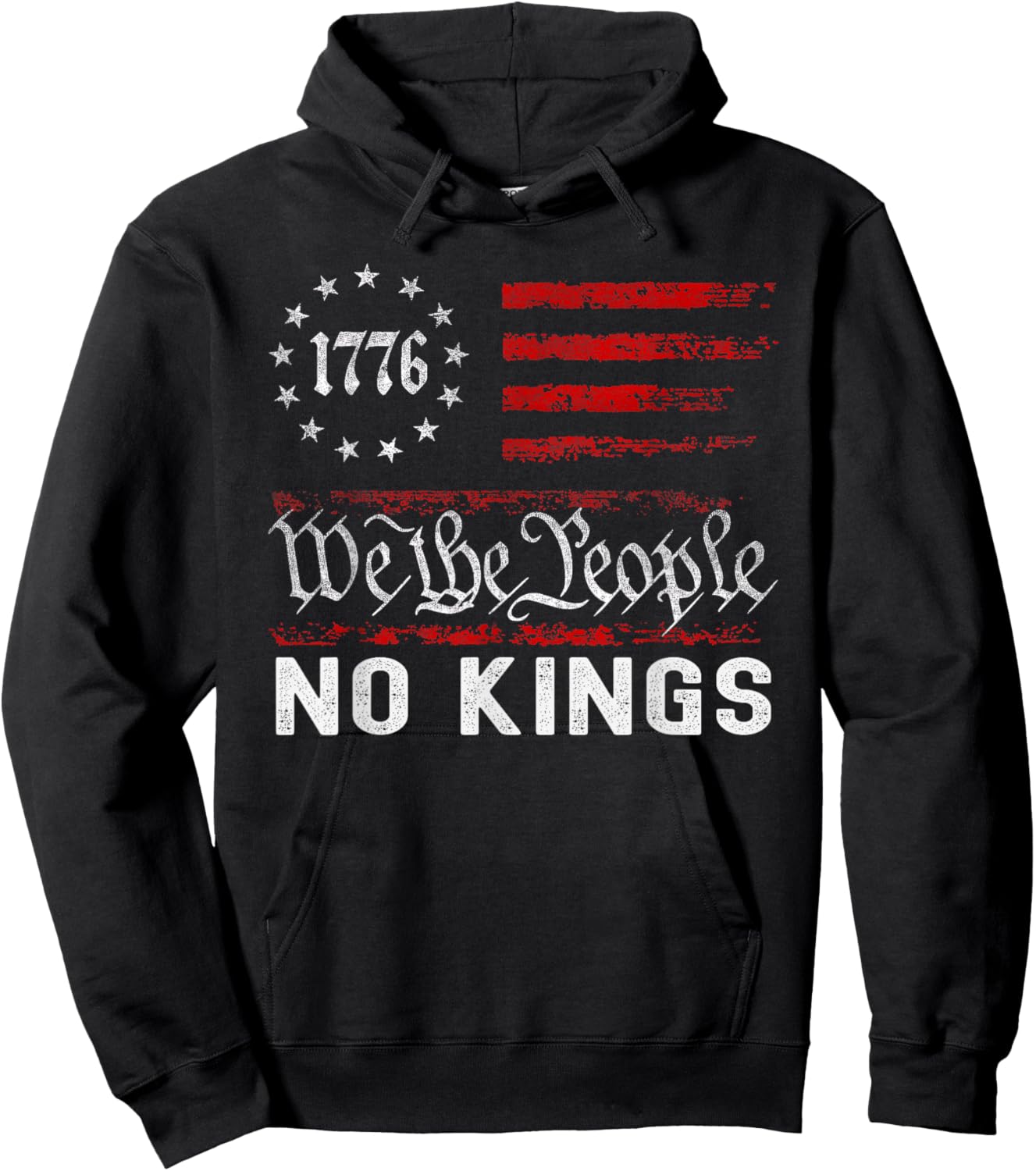 No Kings in America US Flag Vintage Hoodie - Hoodie | Black