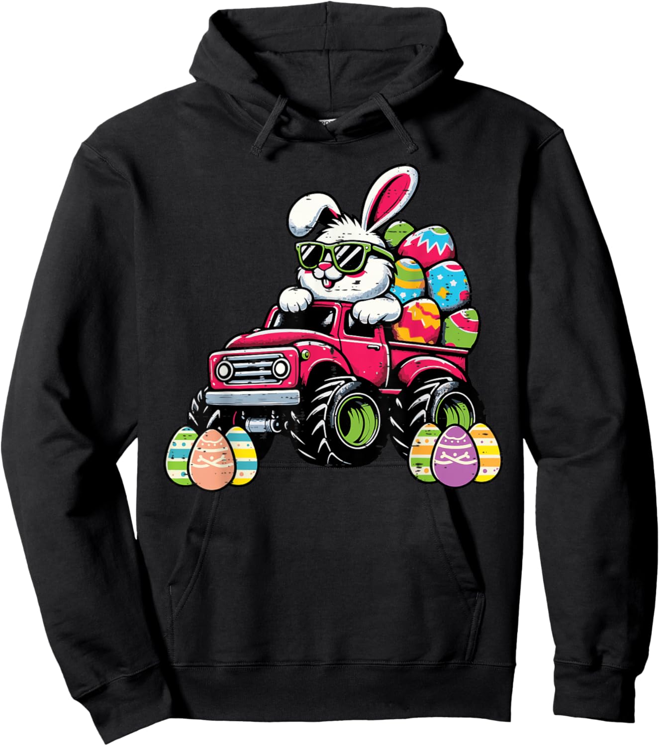 Easter Bunny Monster Truck Eggs Rabbit Toddler Boys Kids Hoodie - Hoodie | Black