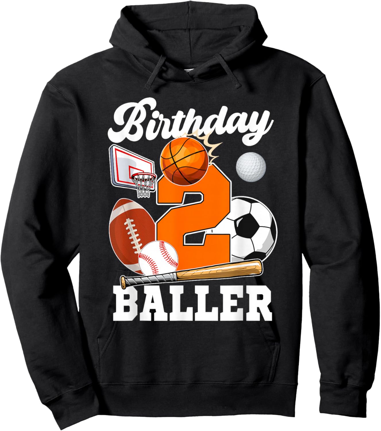 2 Year Old Birthday Baller 2nd Birthday Sports Ball Theme Hoodie - Hoodie | Black