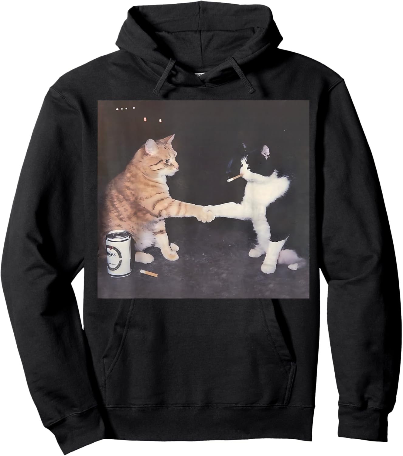 Funny Cigarette Smoking Cat Vintage Cat Meme Hoodie - Hoodie | Black