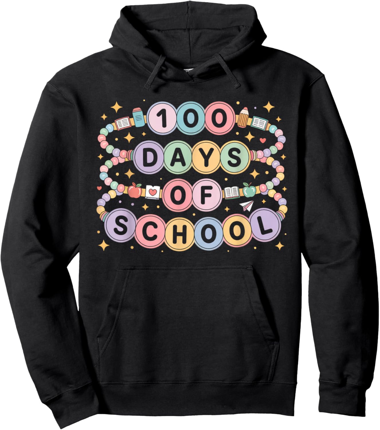 Cute 100 Days of School Beaded Bracelet Teacher Student Hoodie - Hoodie | Black