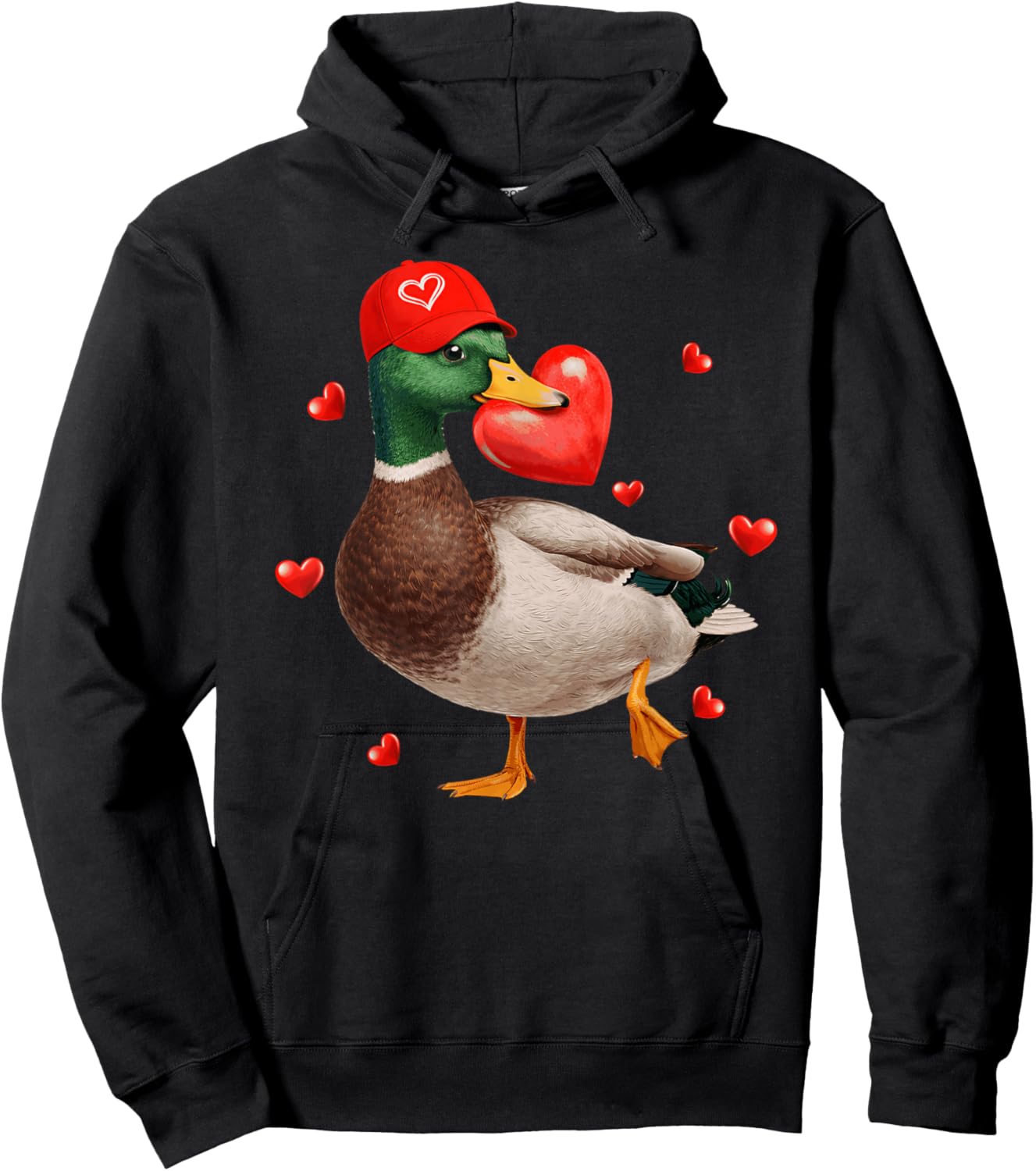 Funny Mallard Duck & Heart Happy Valentines Boys Men Hoodie - Hoodie | Black
