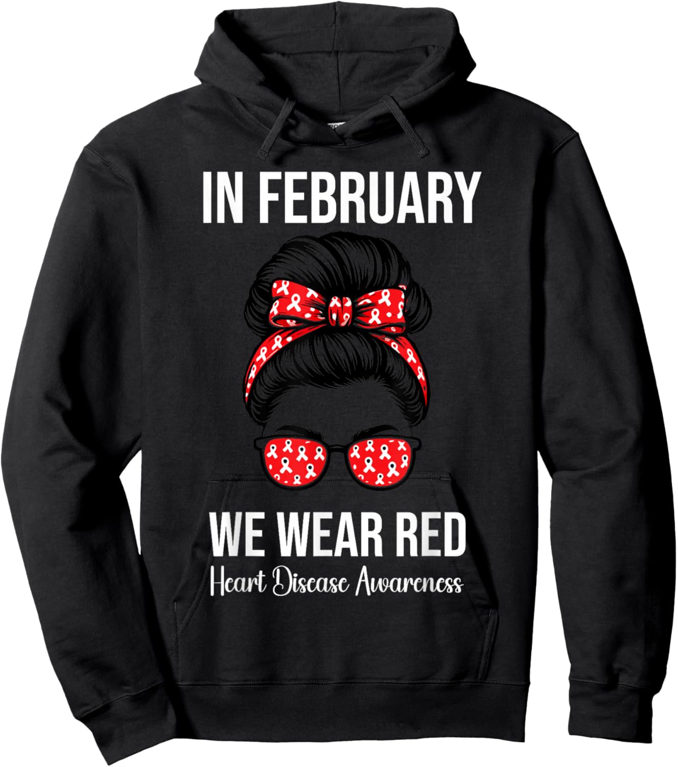 in February We Wear Red Heart Disease Awareness Hoodie - Hoodie | Black