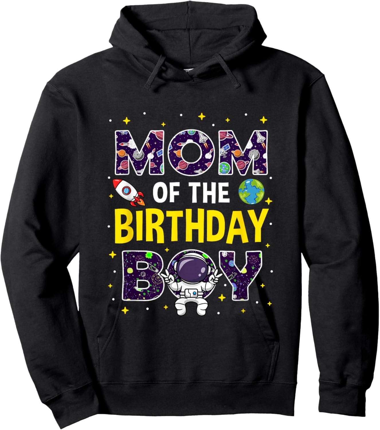Mom of The Birthday Boy Space Astronaut Birthday Family Hoodie - Hoodie | Black