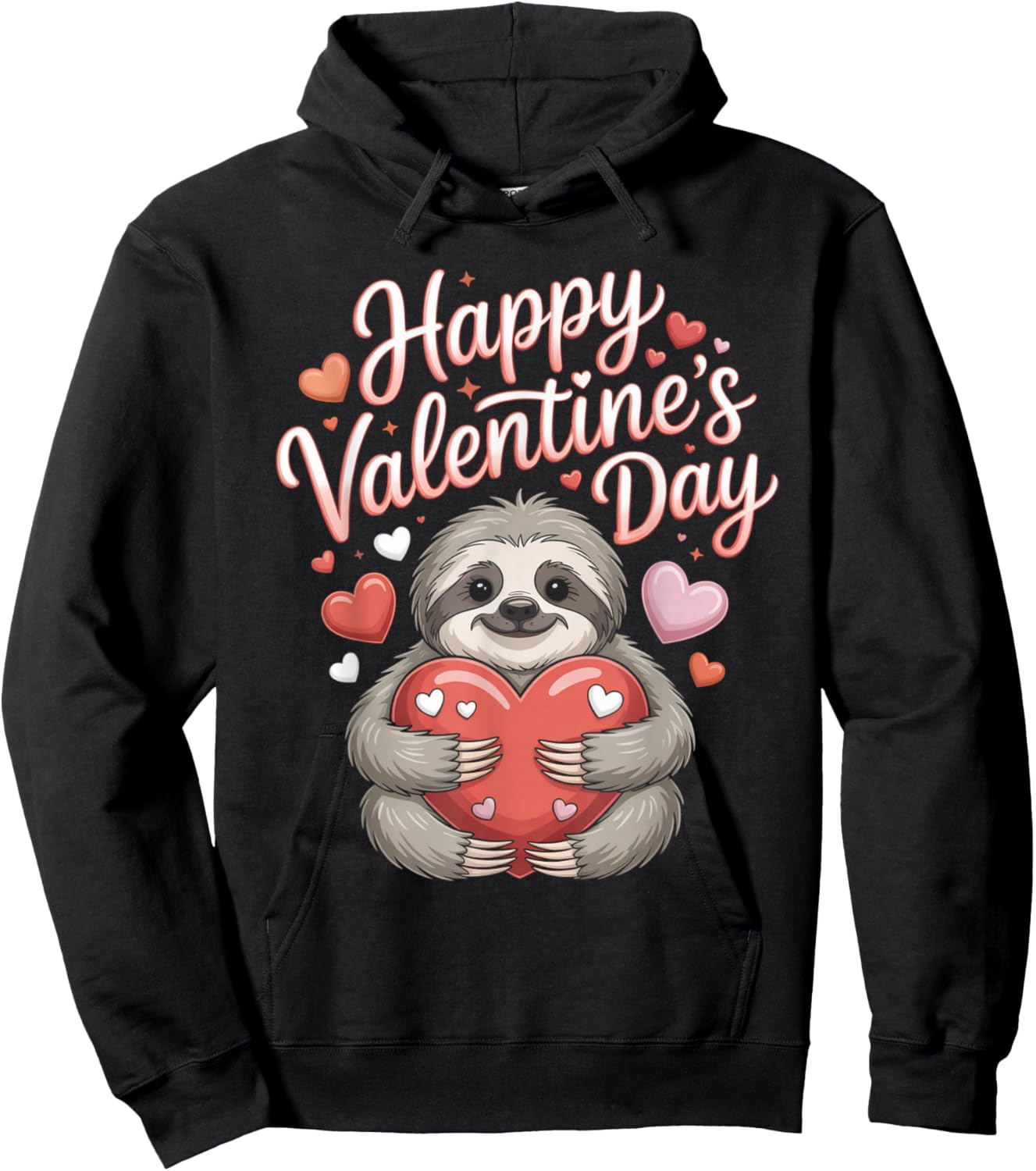 Happy Valentine’s Day Cute Sloth with Heart Hoodie - Hoodie | Black