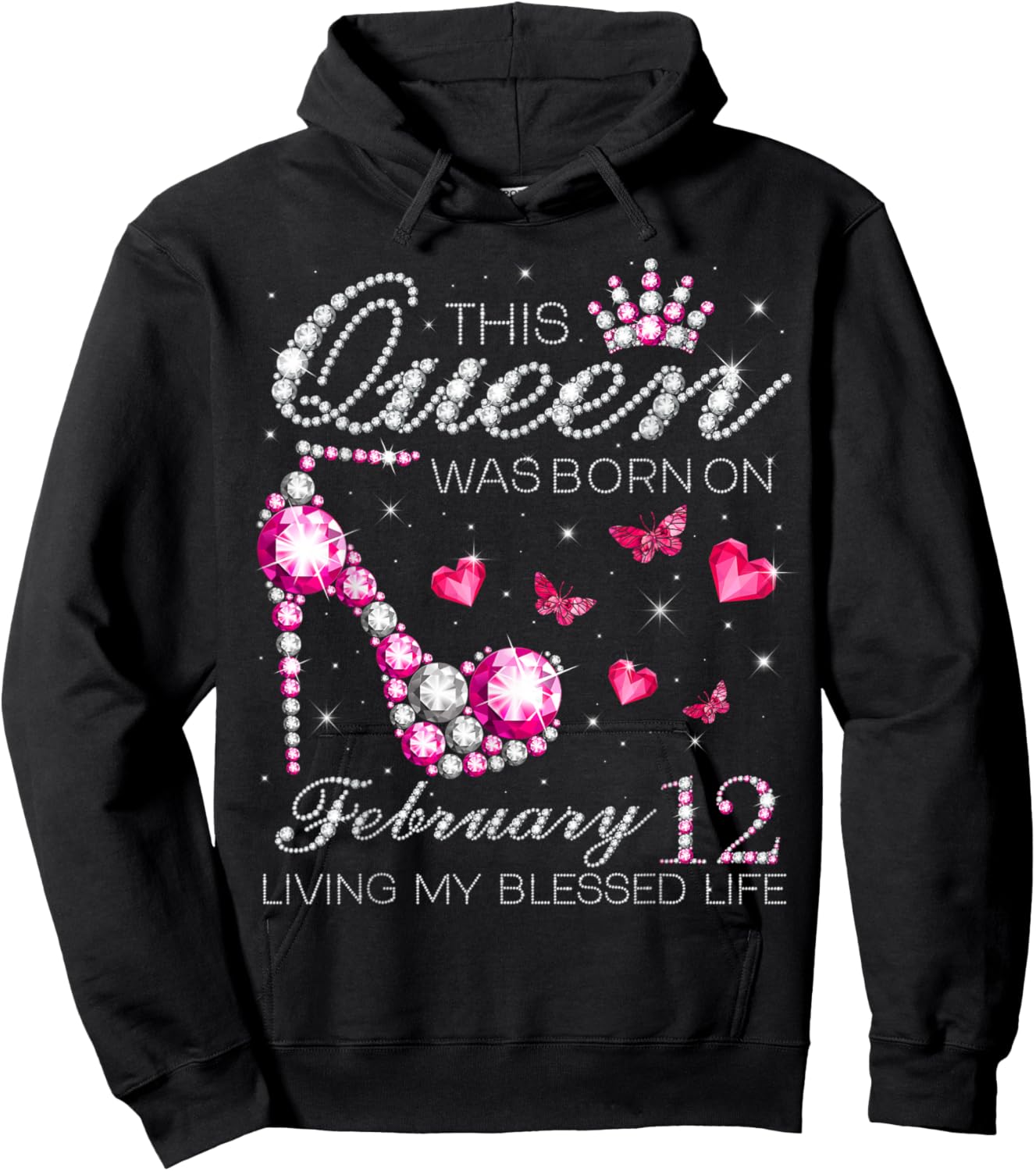 This Queen was Born on February 12 Living My Blessed Life Hoodie - Hoodie | Black