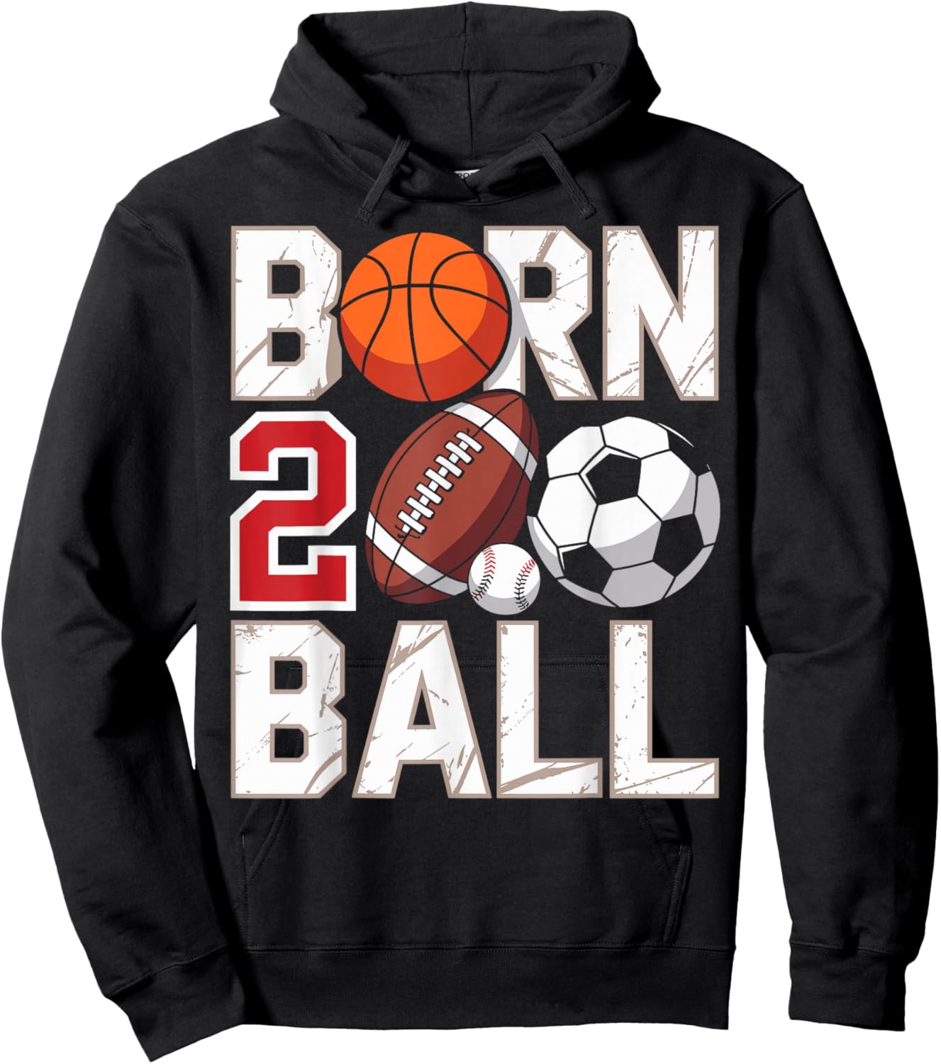 Football Soccer Basketball 2nd Birthday Boy Born Two Ball Hoodie - Hoodie | Black