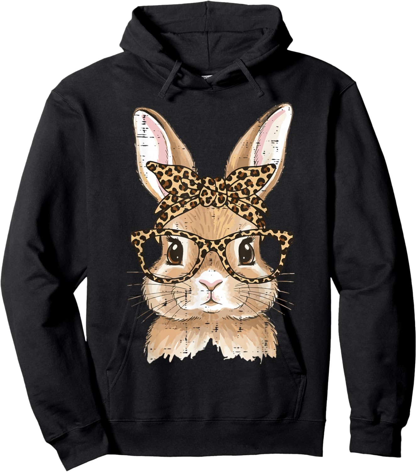 Easter Bunny Leopard Glasses Bandana Rabbit Women Girls Kids Hoodie - Hoodie | Black