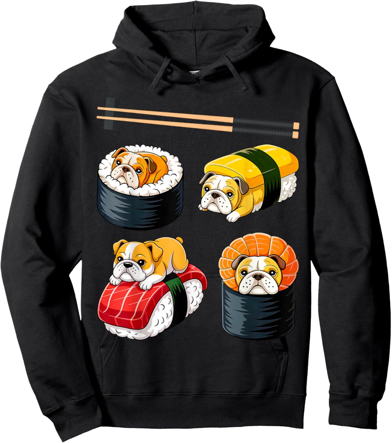 Sushi English Bulldog Funny Hoodie - Hoodie | Black