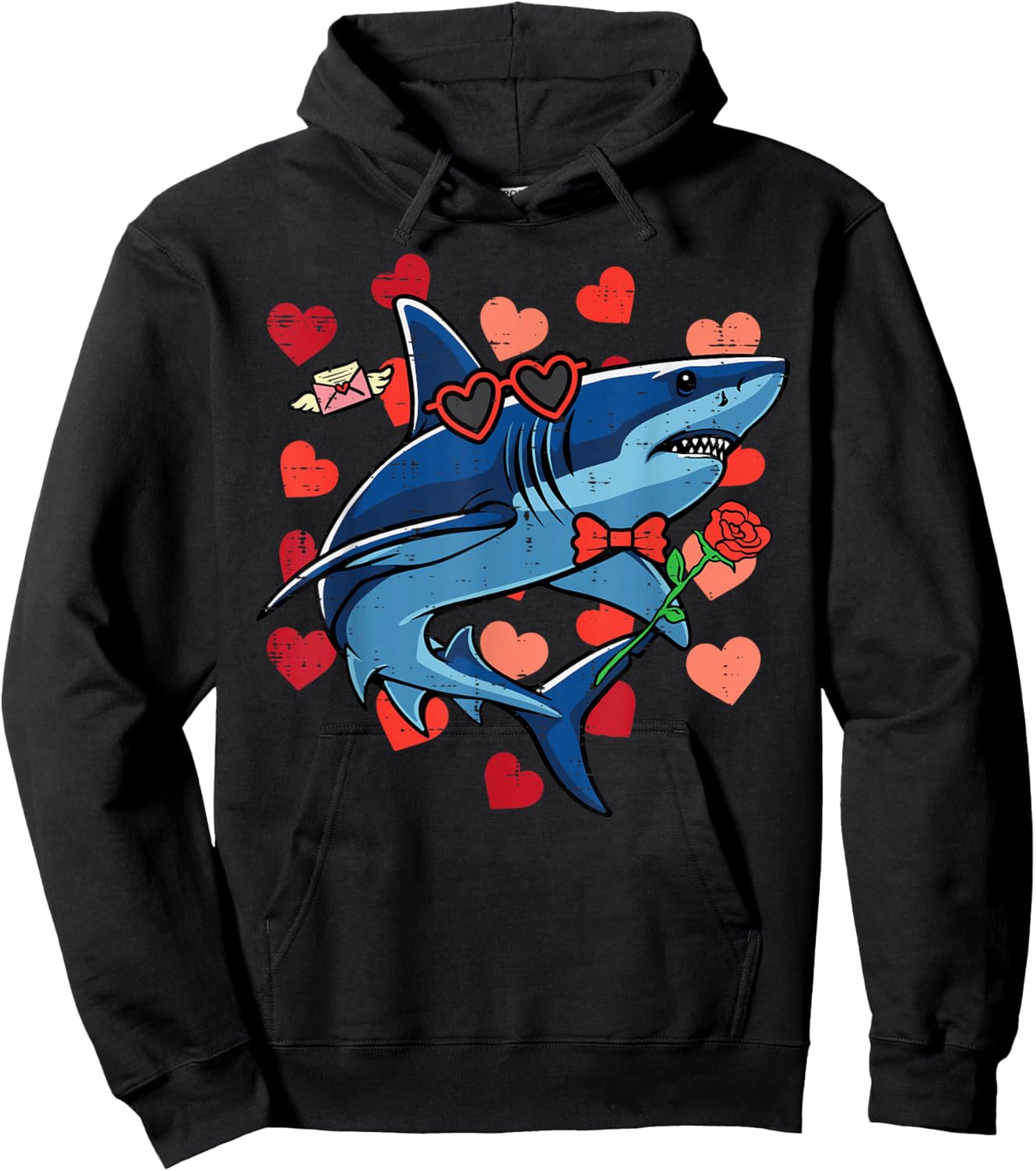 Shark Valentines Day Valentine Kids Toddler Boys Youth Hoodie - Hoodie | Black