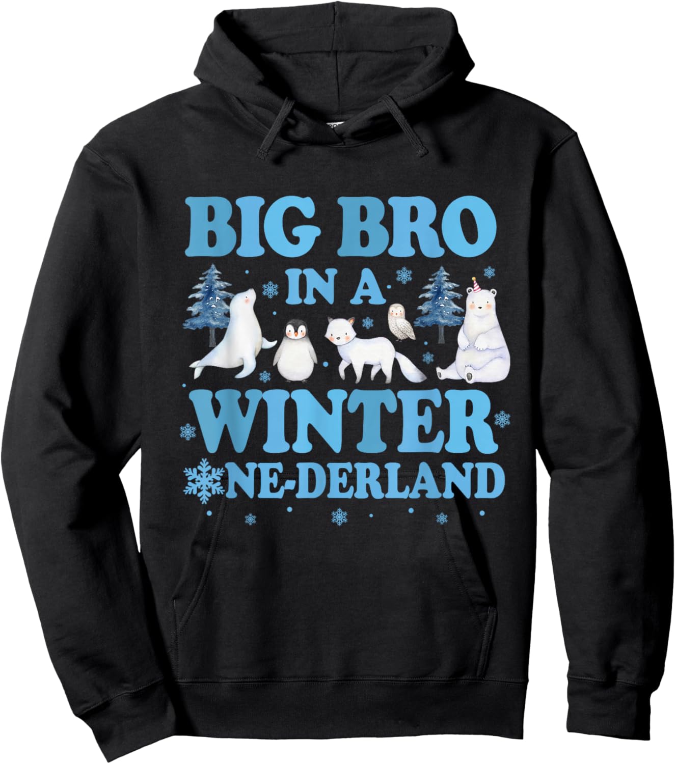 Big Bro in a Winter Onederland Birthday Boy Arctic Animals Hoodie - Hoodie | Black