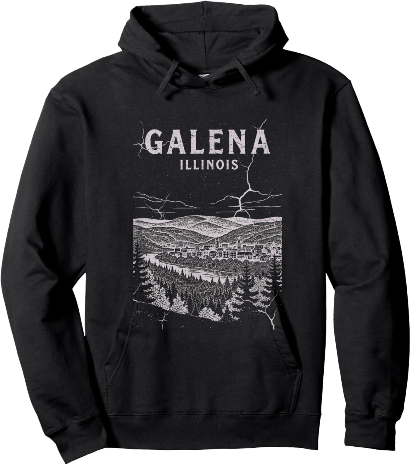 Vintage Galena Illinois Drawing Art Design Hoodie - Hoodie | Black