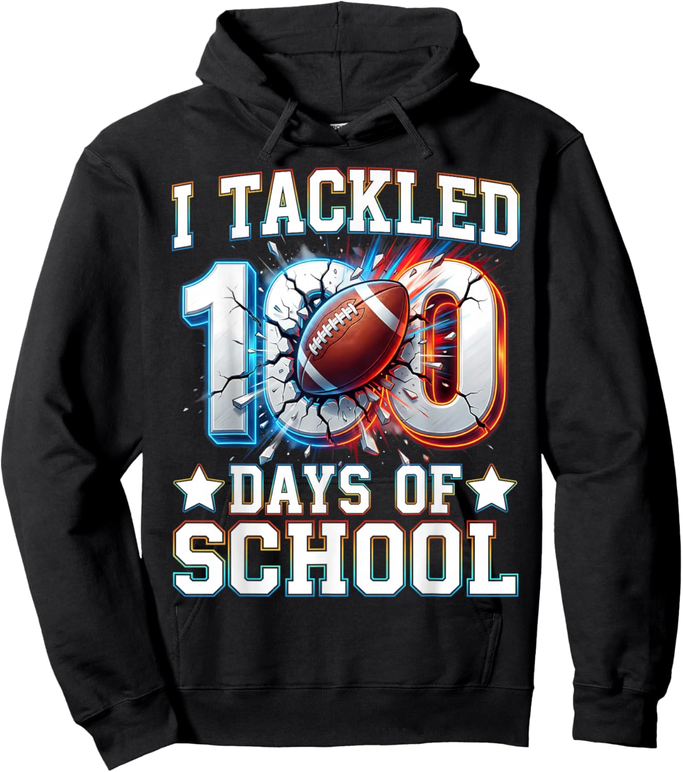 100 Days of School Boys Kids 100th Day of School Football Hoodie - Hoodie | Black