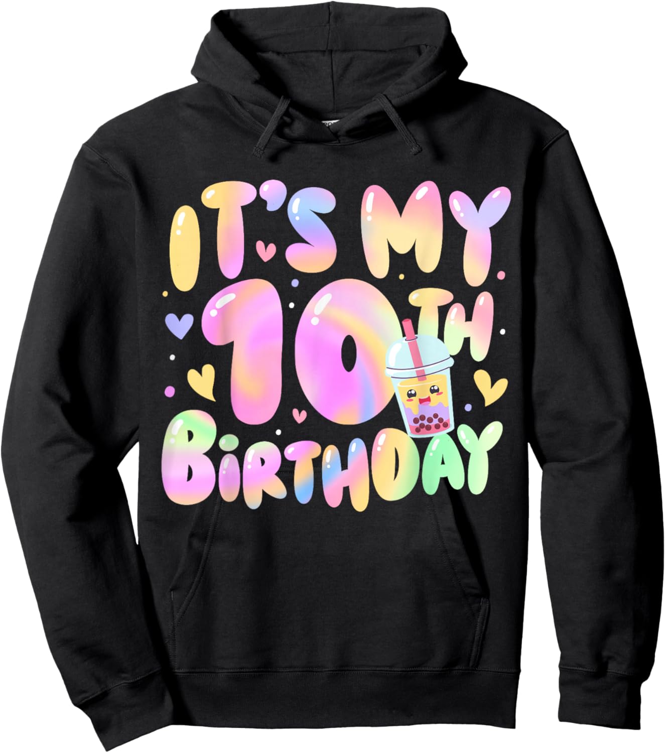 It's My 10th Birthday Bubble Boba Tea Party 10 Year Old Girl Hoodie - Hoodie | Black