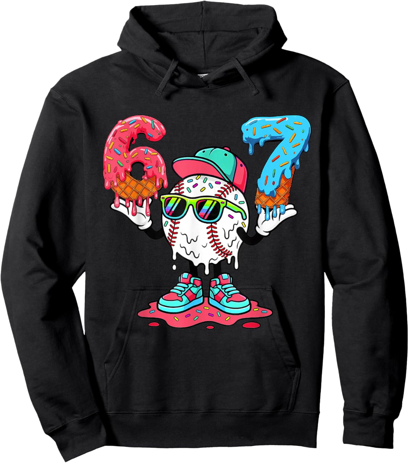 Baseball Ice Cream Drip Number 67 Player 67th Birthday Boys Hoodie - Hoodie | Black